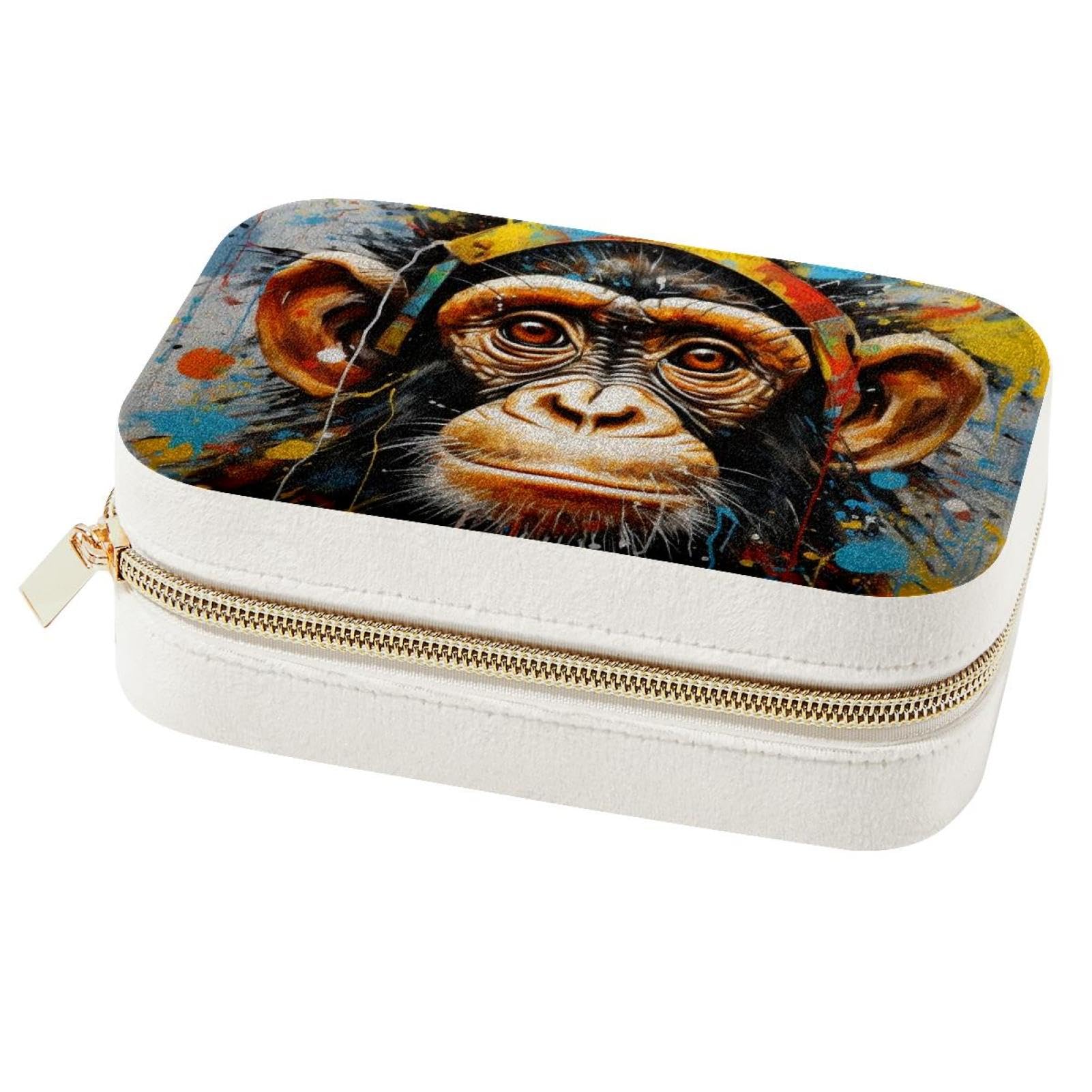 Boîte à bijoux de voyage imprimé singe - Organisateur portable bagues et colliers