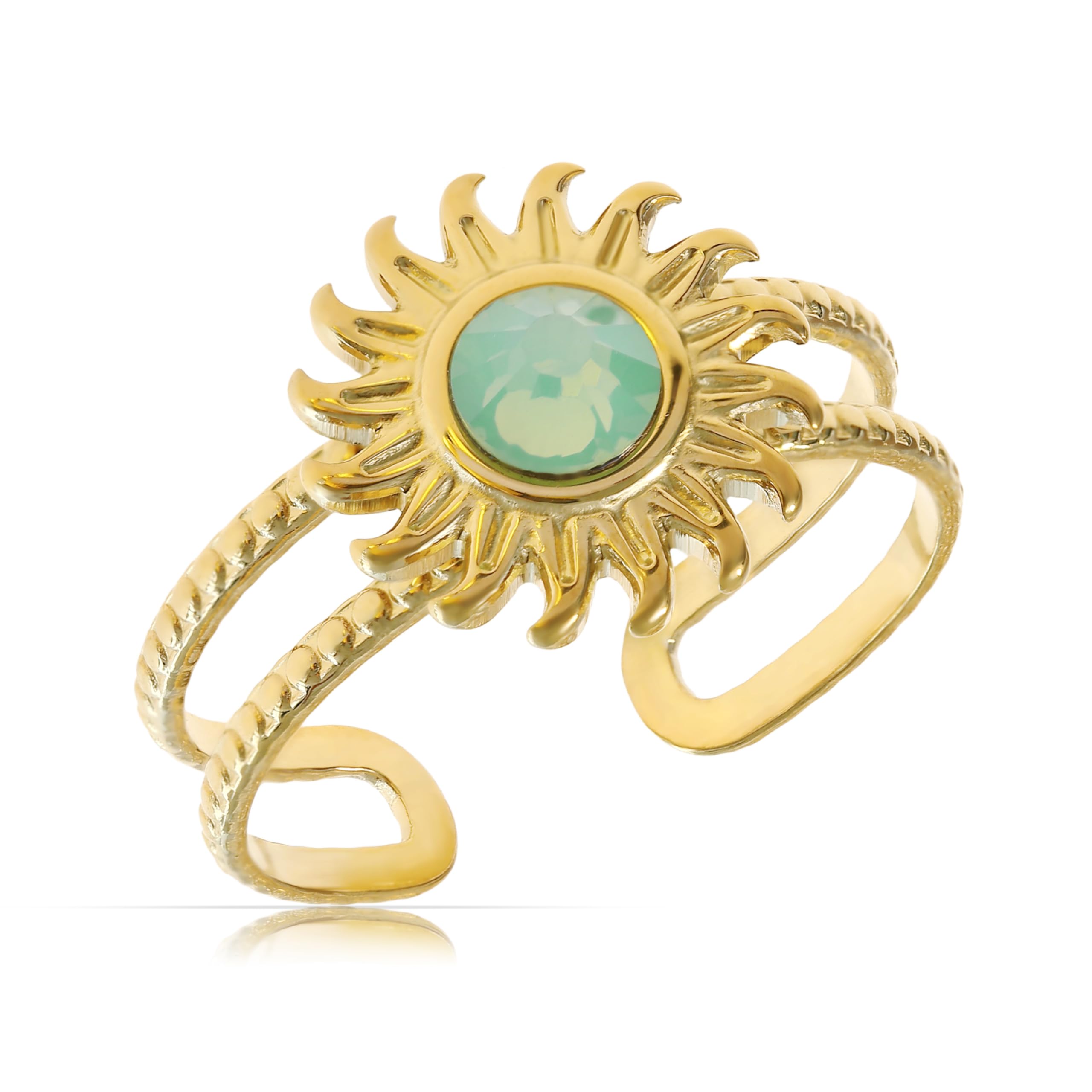 Made By Nami Anello Boho In Acciaio Inox Oro Con Gemma Turchese – Regolabile E Impermeabile, Gioiello Donna Vintage
