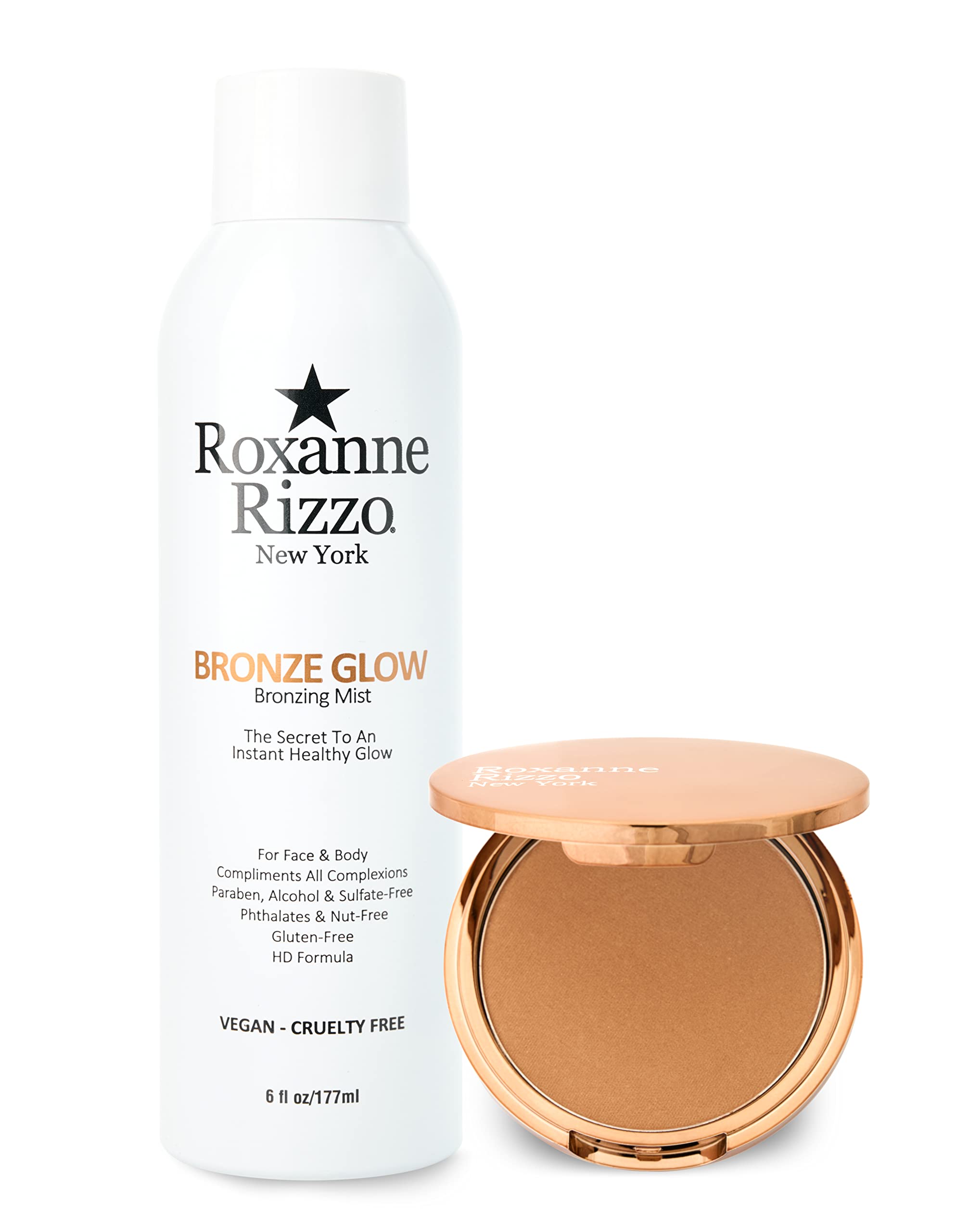 Summer Set by Roxanne Rizzo-Bronze Glow Along side Mulberry Street powder delicately infused with a golden undertone - Experience a golden highlight,