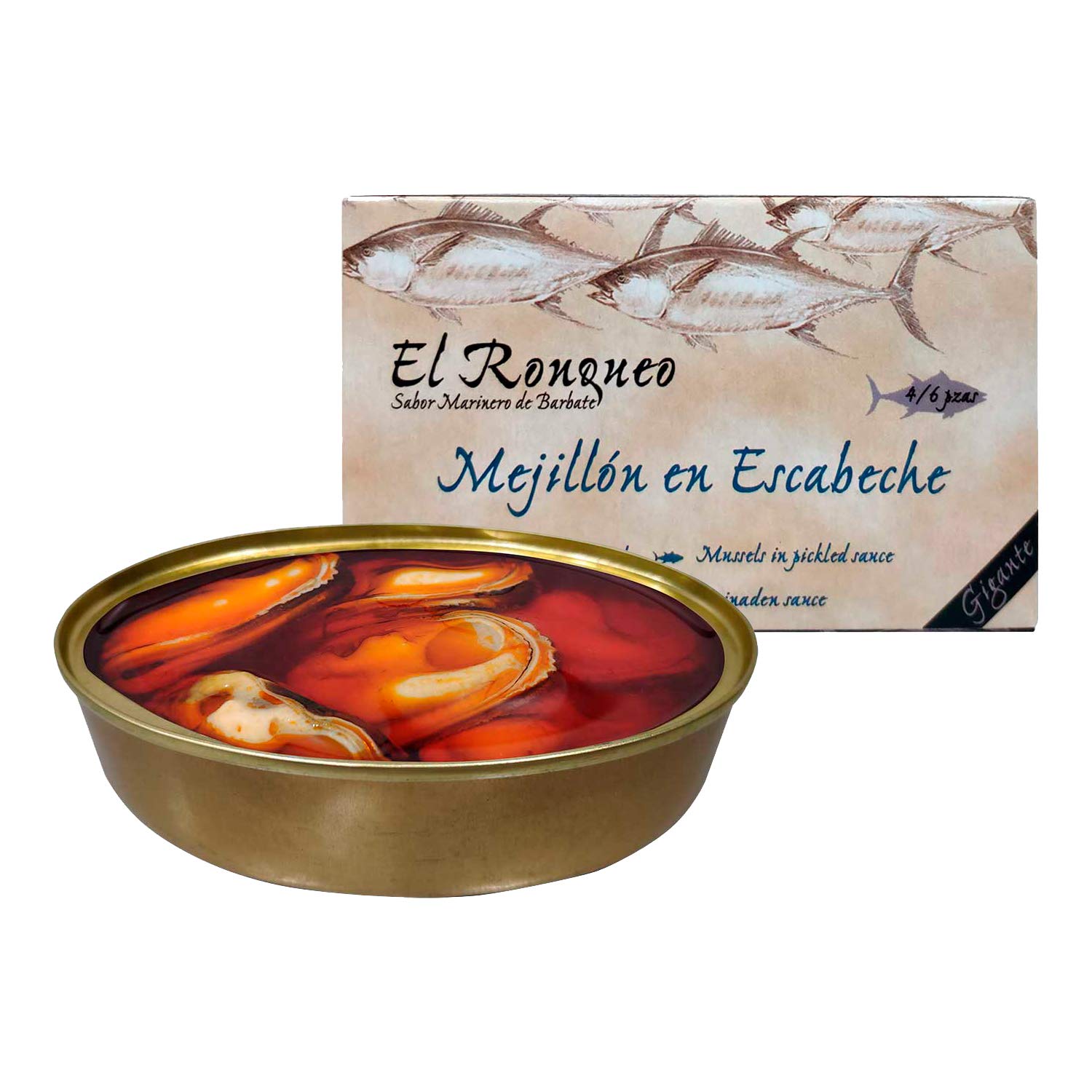El Ronqueo Mejillones en Escabeche Gigantes 120 g (4/6 piezas) Conserva de Marisco Gourmet