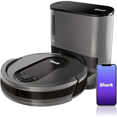 Shark AV911S EZ Robot Vacuum with Self-Empty Base, Bagless, Row-by-Row Cleaning, Perfect for Pet Hair, Compatible with Alexa, Wi-Fi, Gray, 30 Day Capacity