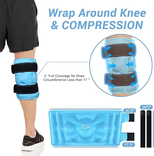 Miniatura 9 de Relief Expert Paquete de hielo de rodilla XXXL de 20 pulgadas que envuelve toda la rodilla después de la cirugía, paquete de hielo de gel