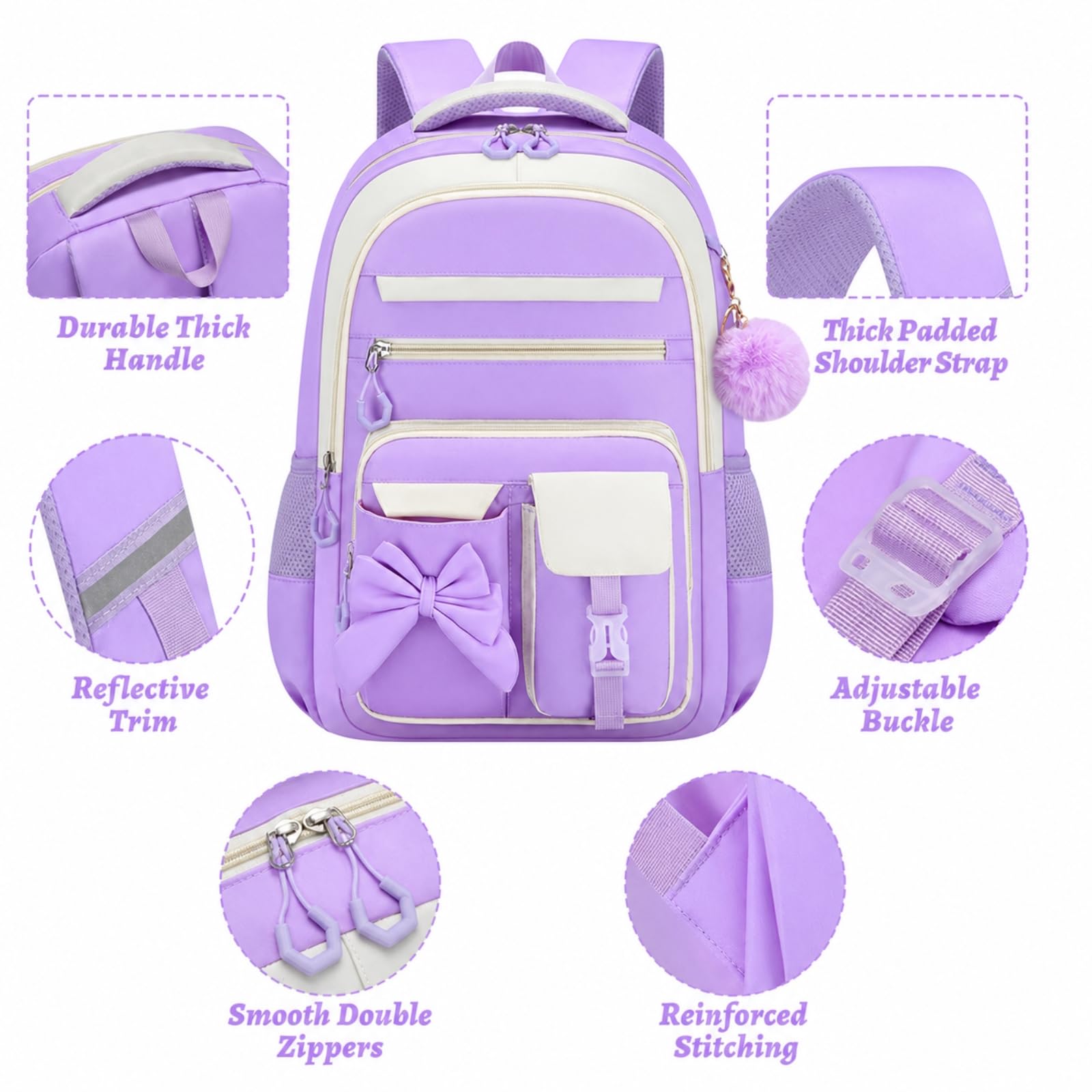 Zaino da Viaggio Crema Rosa Arco 3-in-1 Set per Ragazze Resistente all'Acqua Scuola con Borsa Pranzo E Custodia A Matita