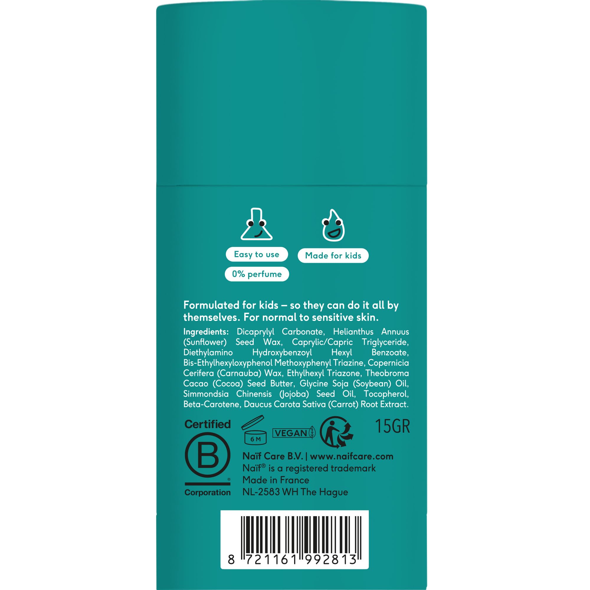 Naïf - Stick solaire pour enfants - FPS 50 - Dès 3 ans - Protection UVA et UVB - Résistant à l'eau - Testé dermatologiquement - Sans microplastiques - Sans parfum– 15 g
