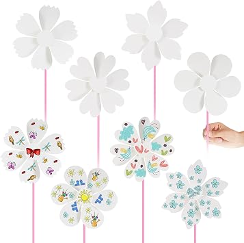 Simgoing 4 Pcs DIY Pinwheel Craft Kits for Kids Bulk Large 8.6 Inch