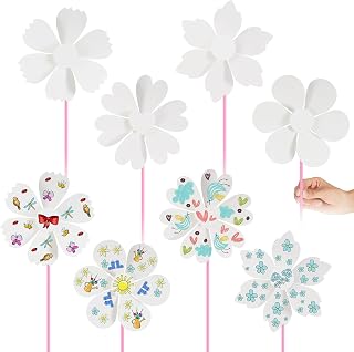 Simgoing 8 Pcs DIY Paper Pinwheels Bulk 8.6 Inch Color Your Own Pinwheel White Blank Paper Pinwheels Craft Kits Windsock Craft for Boys Girls Summer Activities School Group Daycare Home Project