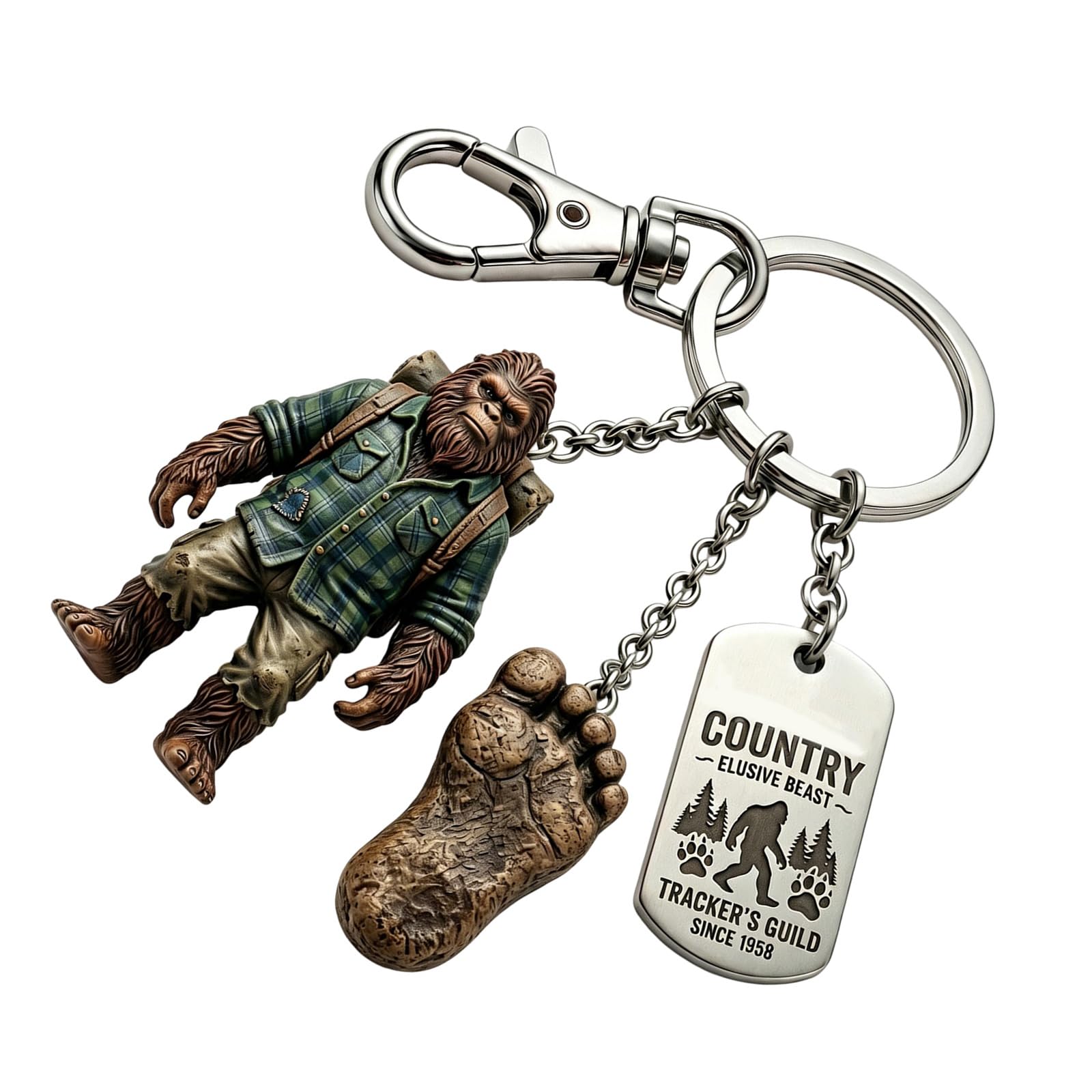 Ljmyy Bigfoots Adventure Keychain With Resin Sasquatches Figure And Footprint Charm Stylish Keyrings For Outdoor Enthusiasts