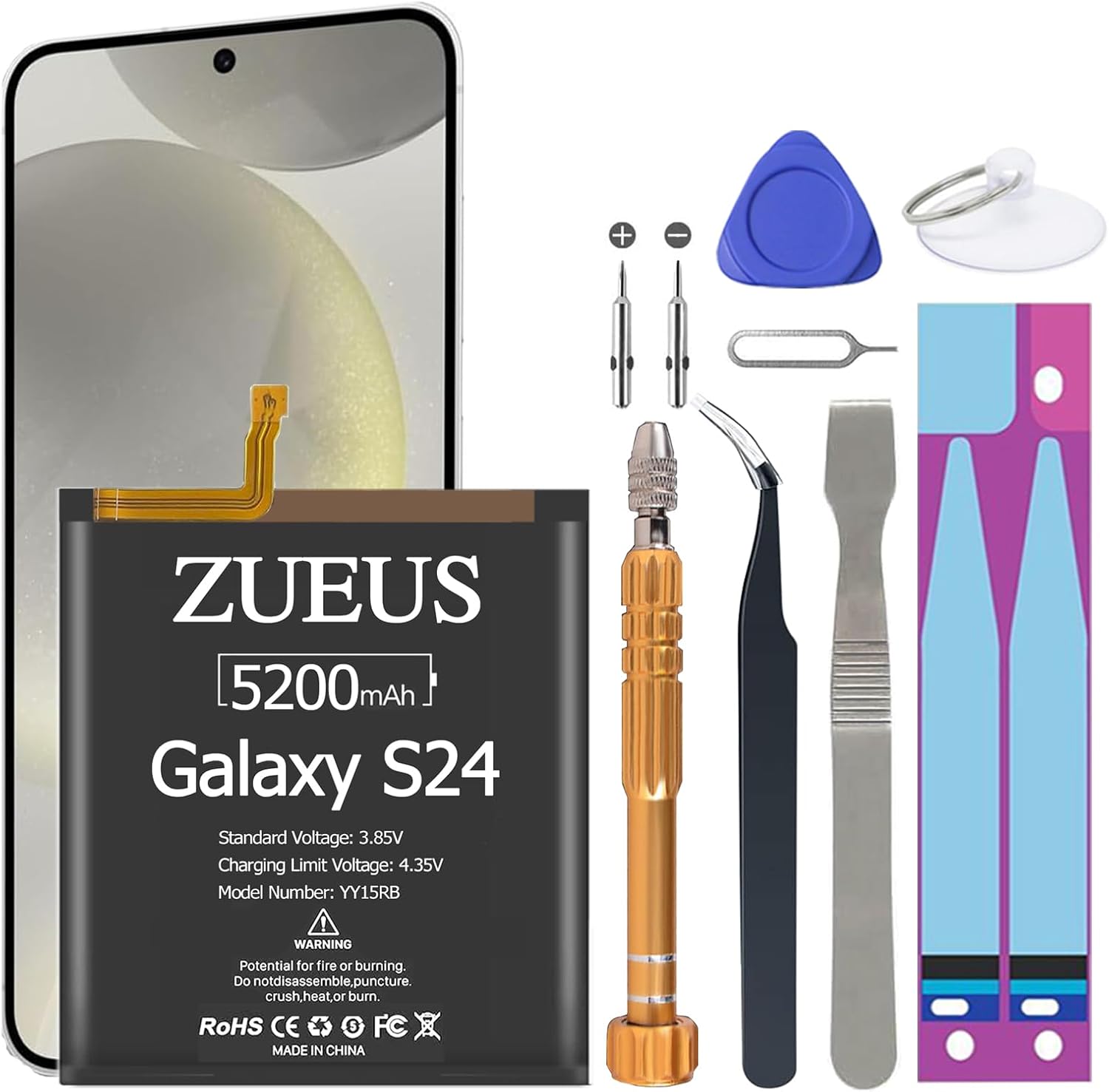 Galaxy S24 Battery, (2024 Upgraded ) 5200mAh EB-BS921ABY Li-Polymer Battery Replacement Compatible with Galaxy S24 5G SM-S921B SM-S921B/DS SM-S921U SM-S921U1 EB-BS922ABE with Screwdriver Tool Kit