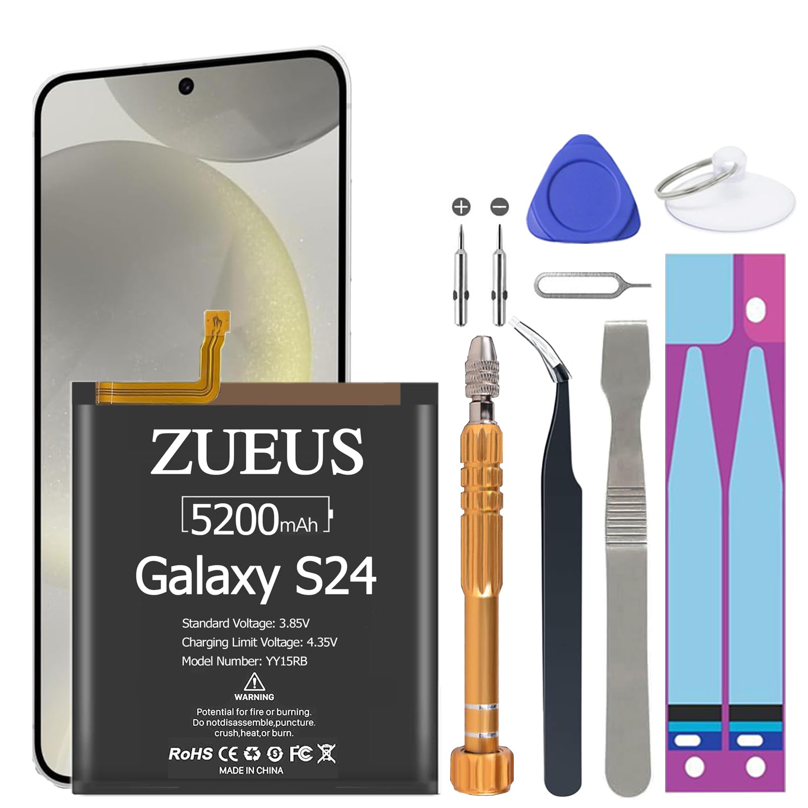 Galaxy S24 Battery, (2024 Upgraded ) 5200mAh EB-BS921ABY Li-Polymer Battery Replacement Compatible with Galaxy S24 5G SM-S921B SM-S921B/DS SM-S921U SM-S921U1 EB-BS922ABE with Screwdriver Tool Kit