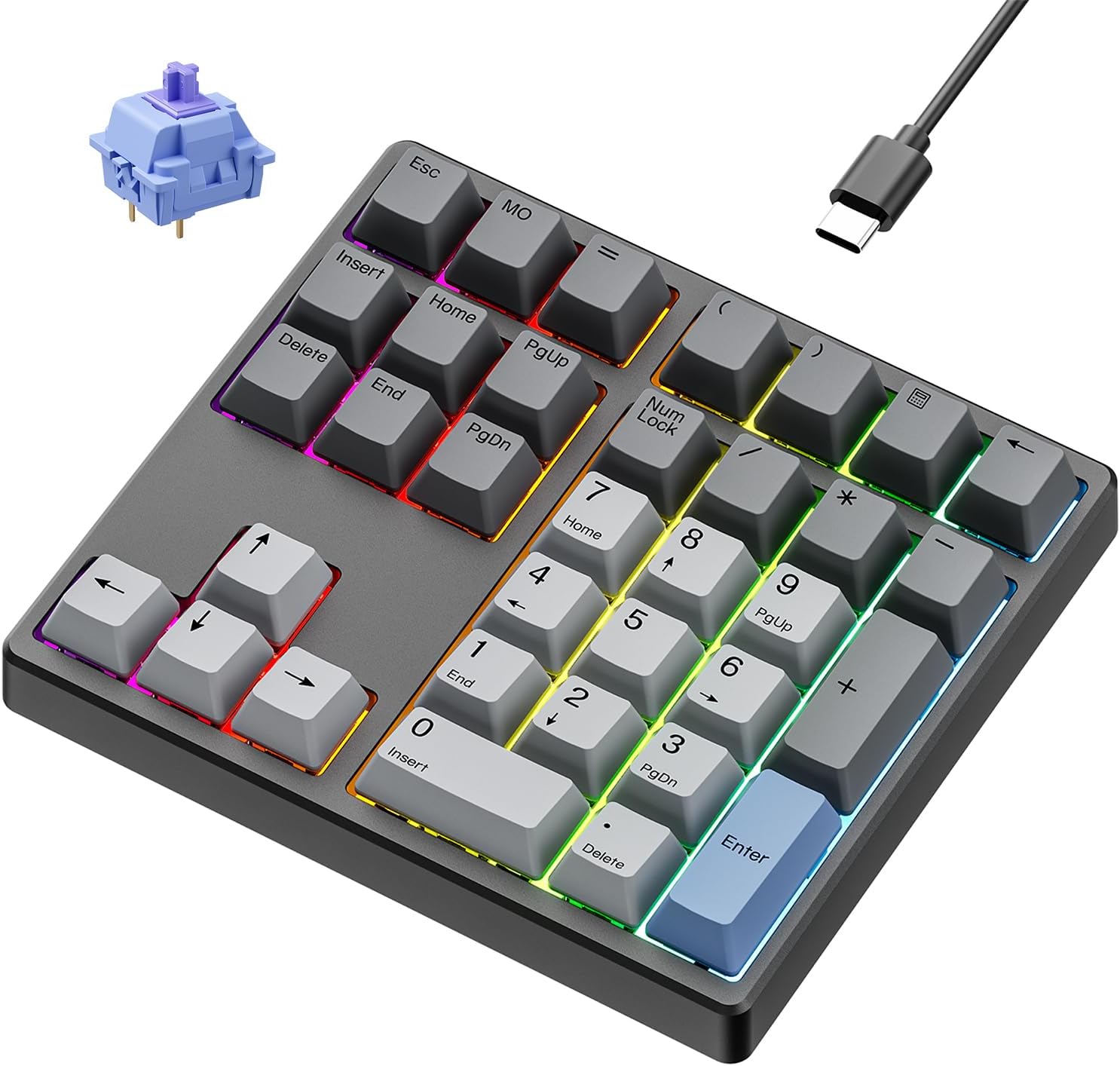 Kisnt MF34 Wired Mechanical Number Pad, QMK/VIA Programmable, 34 Keys Hot Swappable Numpad, Custom RGB Backlit with PBT Keycaps for Laptop, MacBook, PC Desktop, Compact Keyboards(Black, Linear Switch)