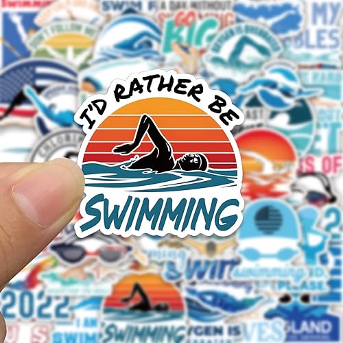 Miniatura 4 de Leisitator 52 calcomanías de natación  Vinilo impermeable para botella de agua, laptop, álbumes de recortes, patineta, automóvil, equipaje, casco