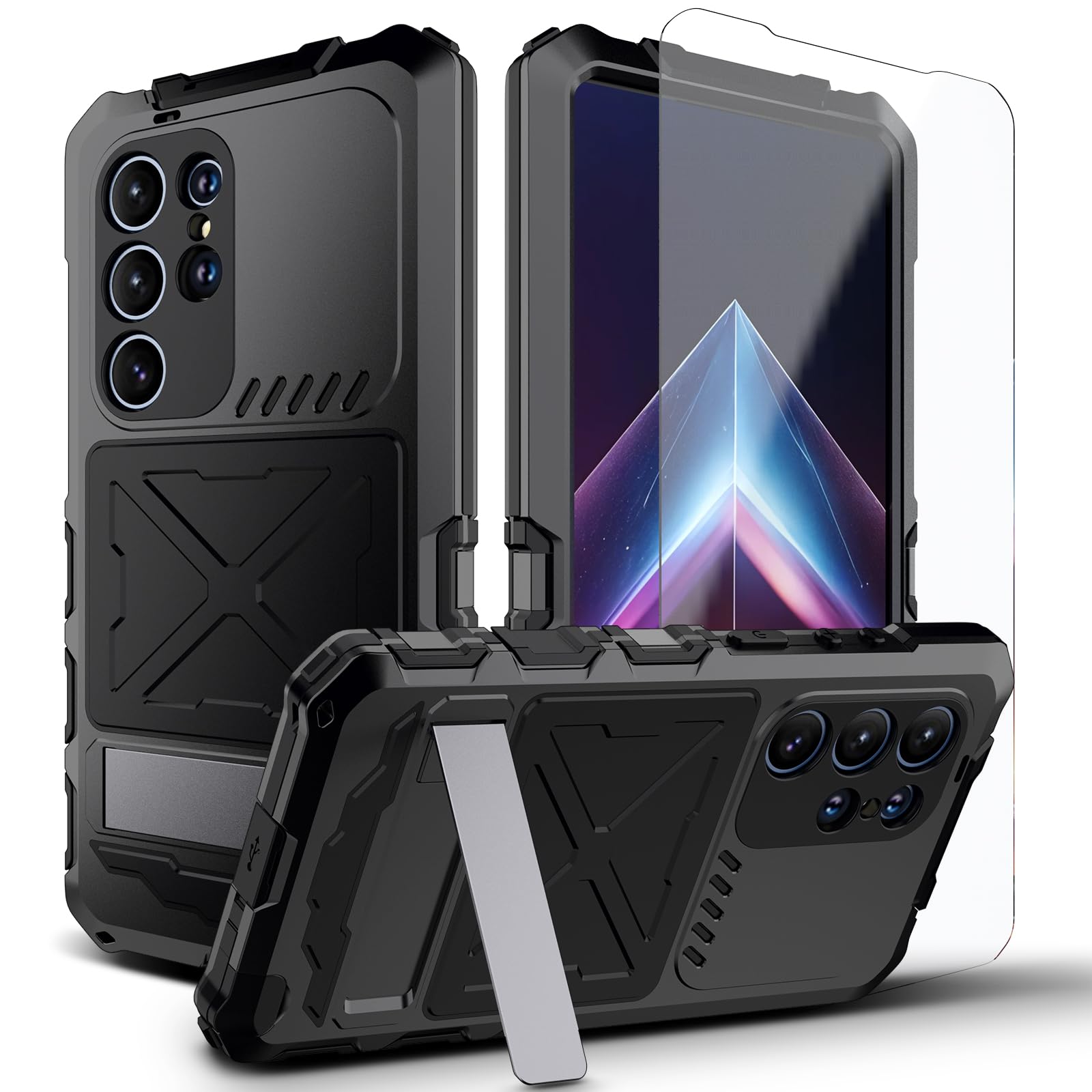 for Samsung Galaxy s24 Ultra Case Heavy Duty Metal Aluminium Bumper Built in Screen Protector Lens Military Grade Rubber Hard Durable Phone Cases Men Armor s 24 Ultra 2024 Black