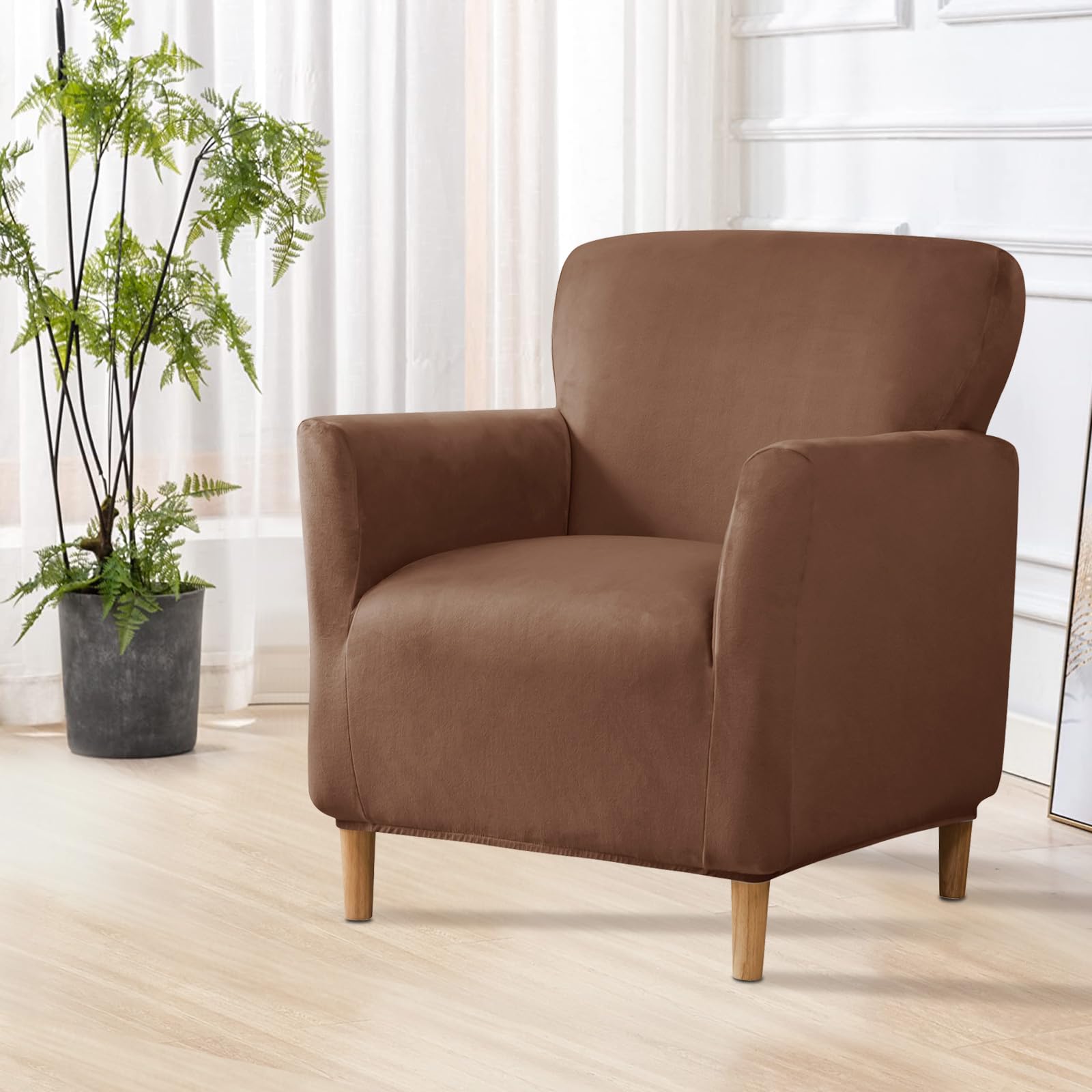 SHANNA Banquet Velvet Armchair Slipcover: Modern Luxury 1Piece Chair Slipcover Removable Solid Color Soft Single Couch Covers,for Living Room (Dark Coffee)