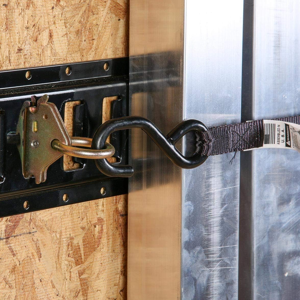 DC Cargo Mall 2-Pack, Dual-Arm E-Track Hook – Extra Wide Shovel/Tool Hanger, 3” Deep Hooks for Tools and Ten Heavy-Duty Steel E-Track O-Ring Tie-Down Anchors for E-Track Tie-Down System