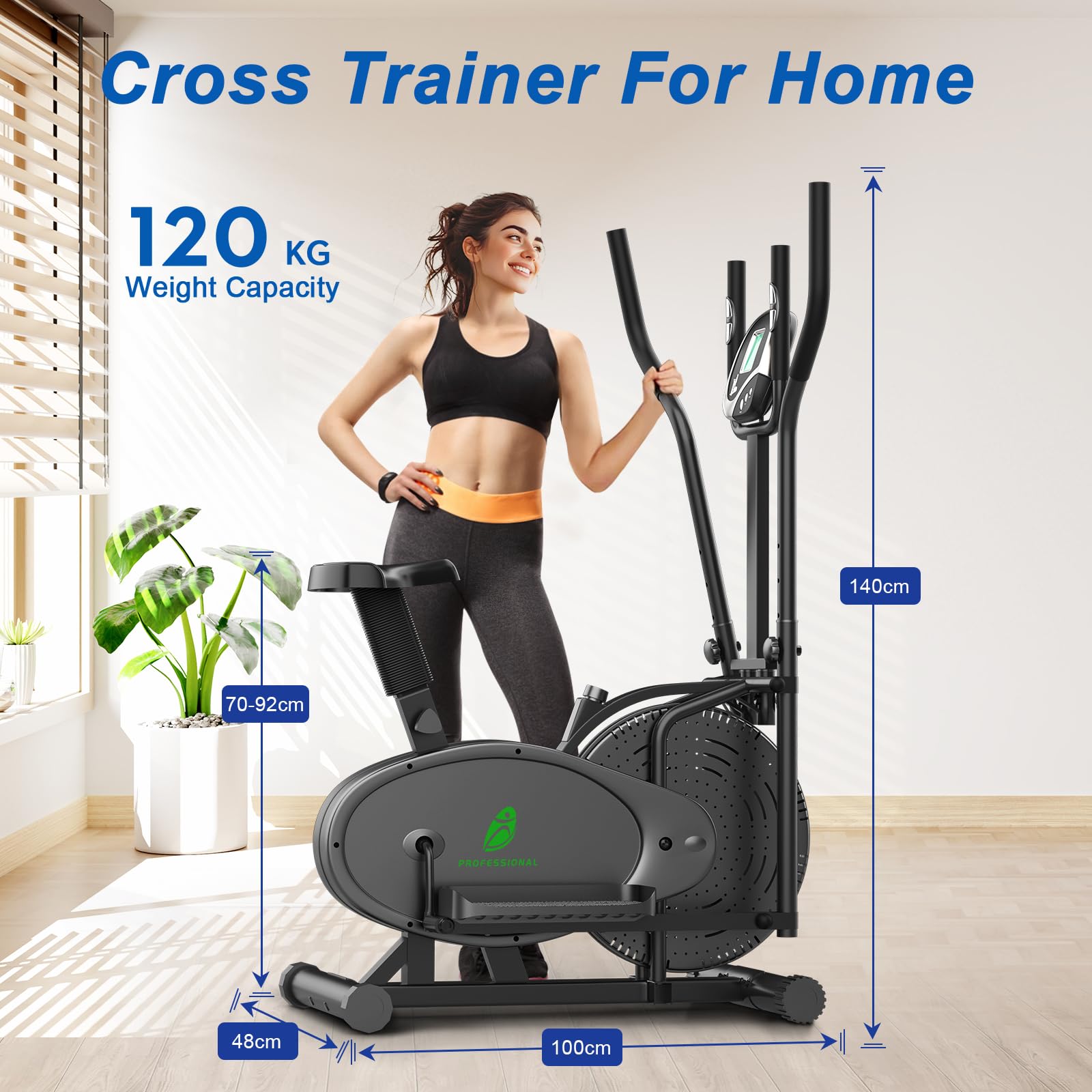 Yonisee 2 in 1 Crosstrainer für Zuhause, Ellipsentrainer mit Ergonomischem Sitzpolster, Einstellbarem Widerstand, LCD-Monitor, Herzfrequenzsensor, Aerobic Crosstrainer Stepper