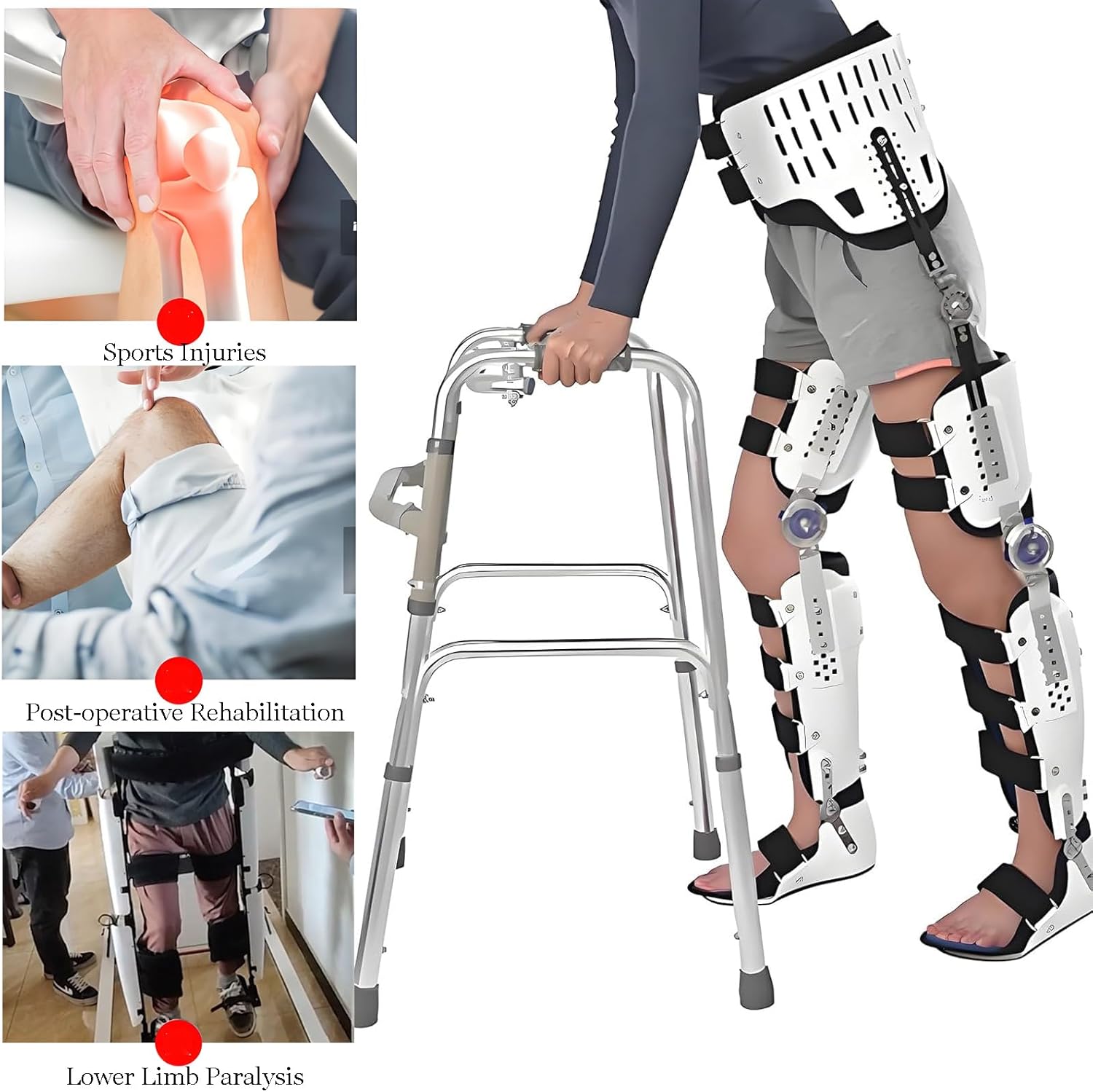 Full Leg Braces for Walking-Professional Hip-Knee-Ankle-Foot Orthosis with Walking Boot, Adjustable Hip Abduction Leg Straightening Brace