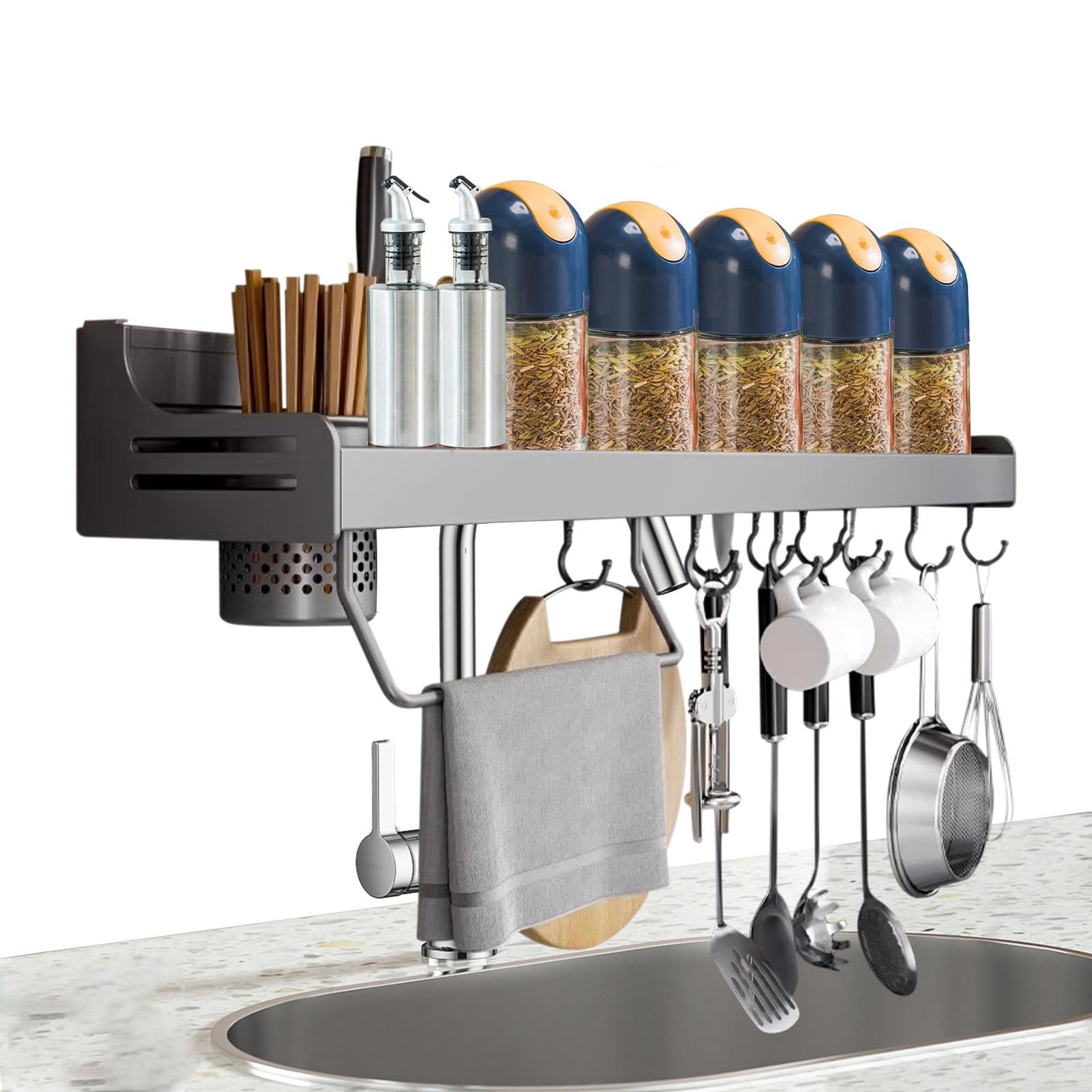 GLJTUO Wall-Mounted Spice Rack, Seasonal Kitchen Shelves, Space-Saving Utensil Holder, Kitchen Wall Shelf for Condiments, nized Cooking Storage Solution (A),A