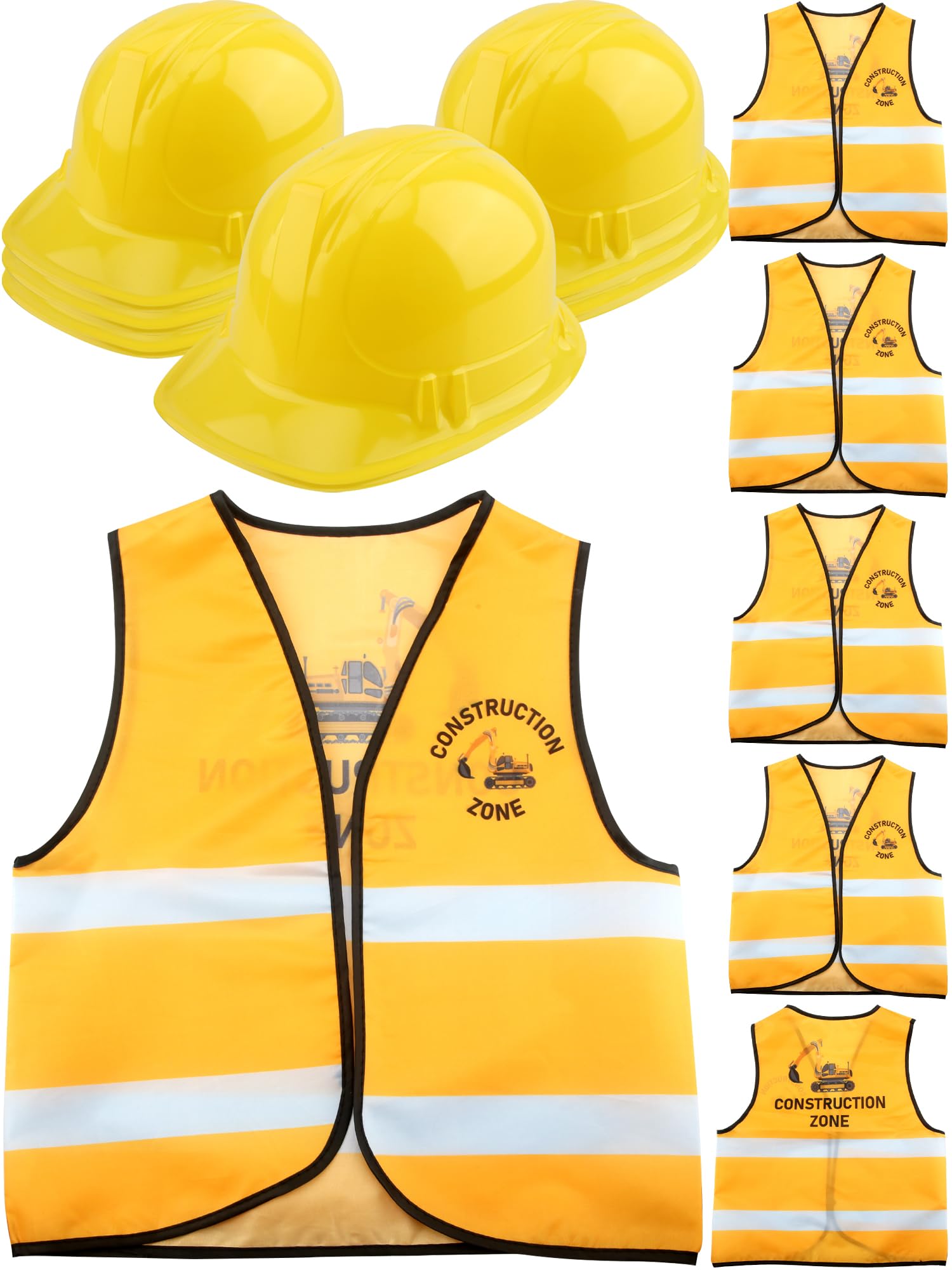 12 Pcs Kid Construction Worker Costume Include 6 Pcs Construction Vest 6 Pcs Construction Hat for Kid Cosplay