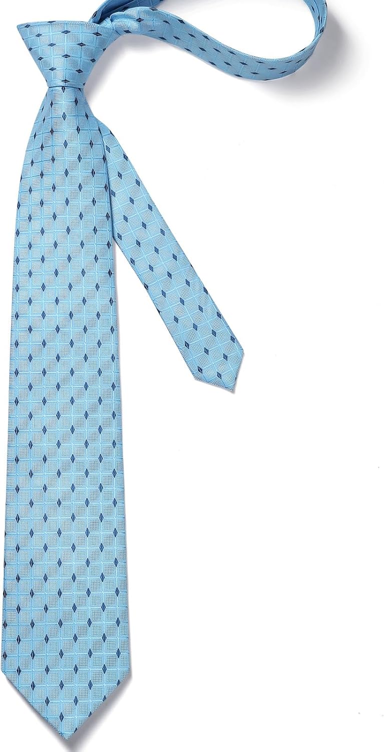 HISDERN Mens Ties Plaid Tie and Pocket Square Set Classic Woven Formal Checkered Neckties & Handkerchief Wedding Party - Image 3