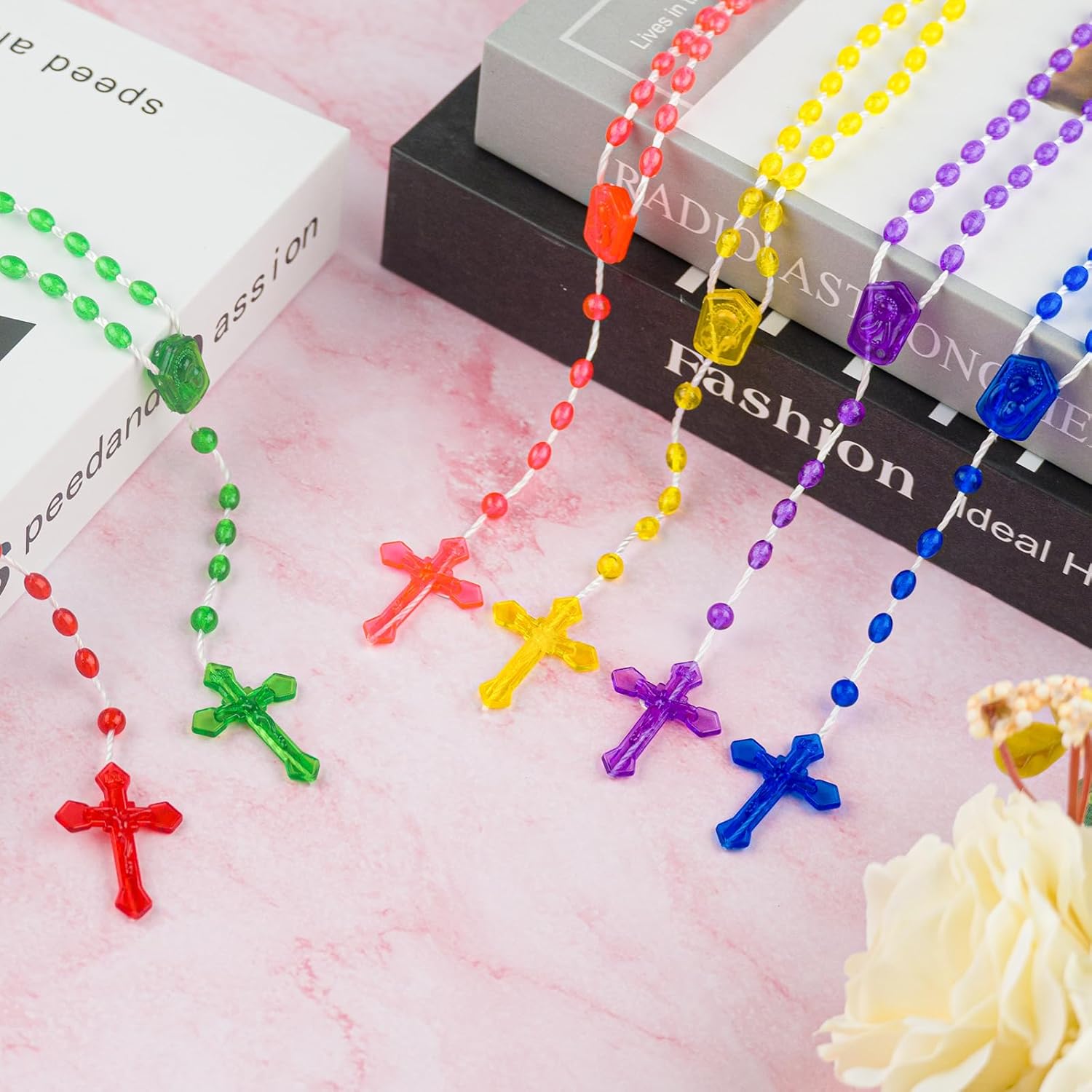 SHAOQINLIN 36 Pcs Plastic Rosary, 17 Inch Bulk Rosaries Prayer Plastic Rosary Beads Assorted Catholic Cross Rosaries Easter Gift Religious Cross 6 Colors - Image 4