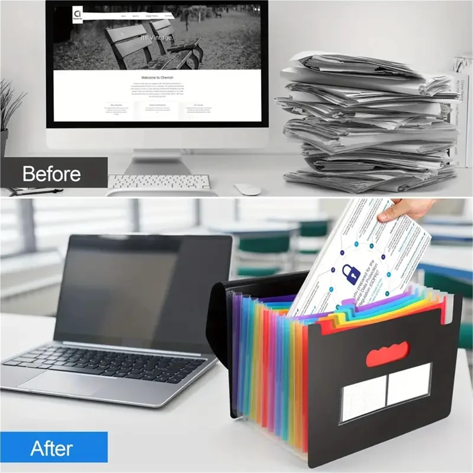 2 carpetas de archivos expandibles A4 portátiles con 12 bolsillos, organizador documentos, facturas, recibos y más Para Oficina