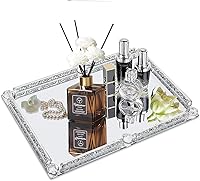 Vista 7 de Bandeja de vidrio de cristal, bandeja de maquillaje y perfume de espejo plateado con diamante triturado de 11.8" x 7.9", bandejas de joyería