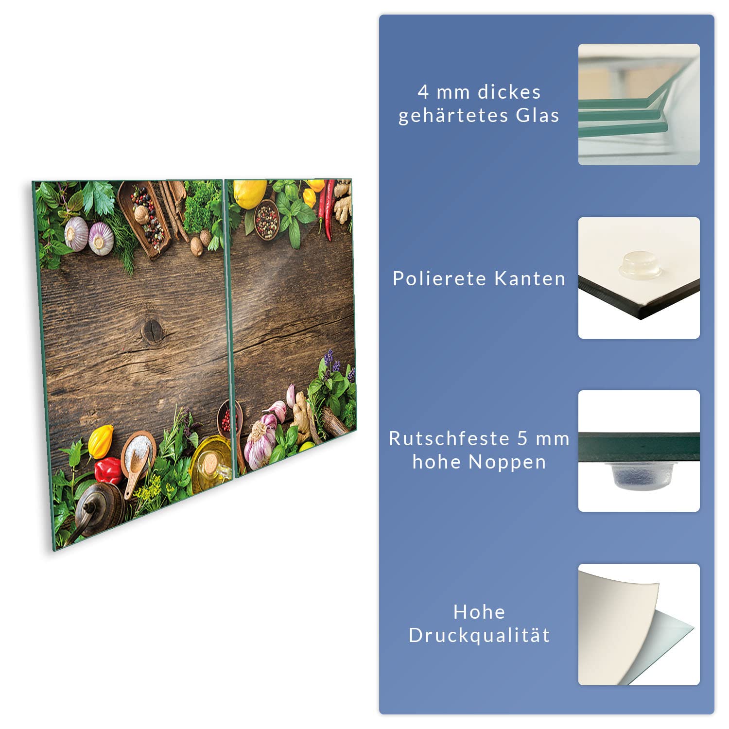 decorwelt | Herdabdeckplatten 2x40x52 cm 2-Teilig Gemüse Bunt Ceranfeldabdeckung Universal Spritzschutz Glas Deko Elektroherd Induktion für Kochplatten Herdschutz Schneidebrett Sicherheitsglas