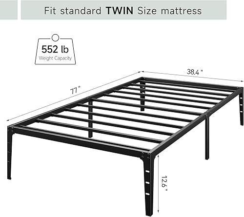 Miniatura 3 de GAOMON Base de cama individual de 14 pulgadas, plataforma de metal resistente, listones de acero resistente, no necesita somier, fácil montaje, sin