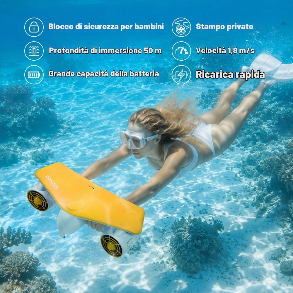 Monopattino subacqueo elettrico subacqueo – Mankeel Dual Motori con supporto action camera per bambini/adulti, scooter d'acqua 50 m impermeabile per immersioni