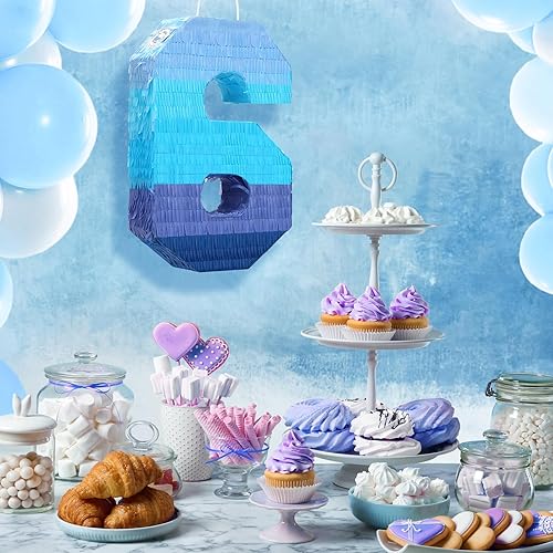 Miniatura 57 de Sratte Piñata número 1 2 3 4 5 6 7 8 9 Piñata con palo para los ojos vendados, piñata azul degradado para niños y niñas, suministros de decoración