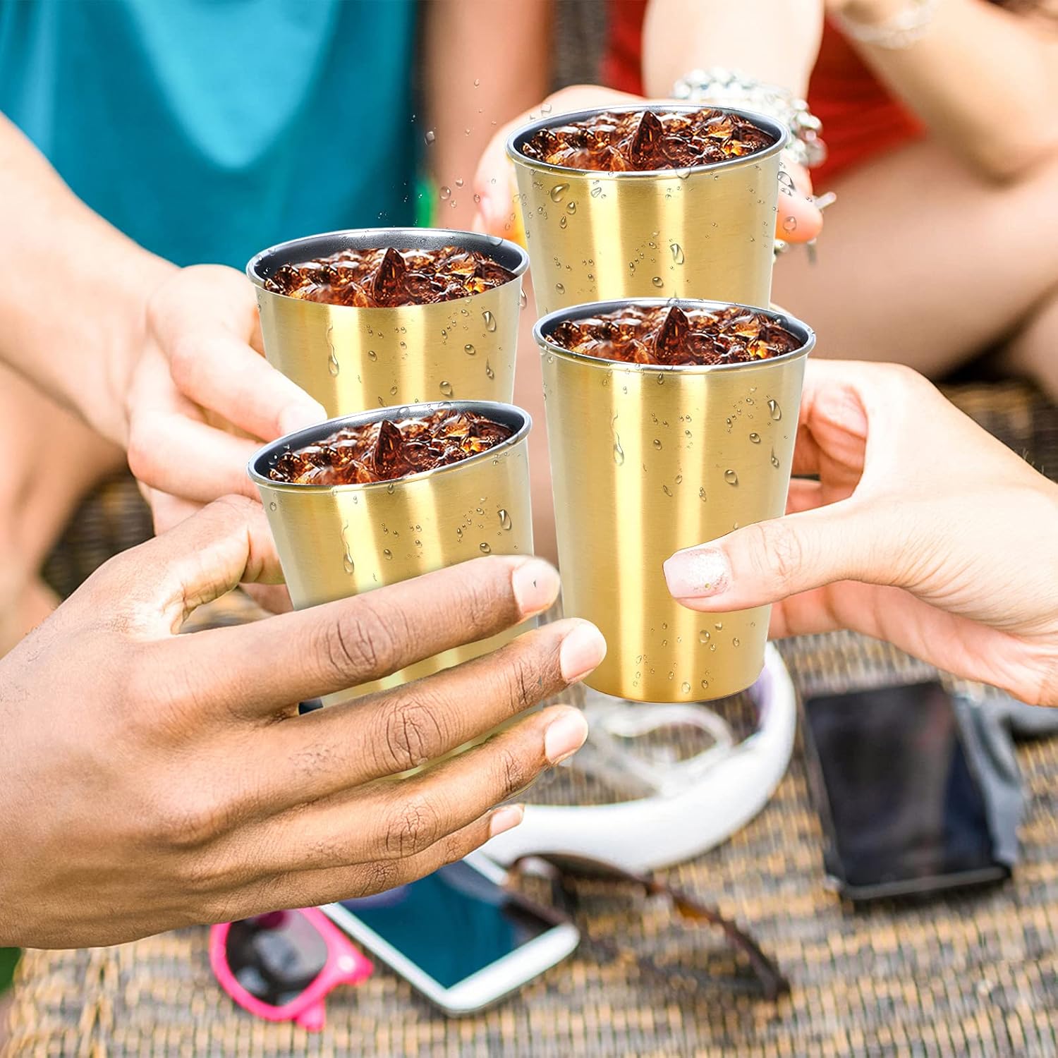 Flаѕh Dеаlѕ - 50% оƒƒ TDGOM 4 pack 12oz stainless steel cups shatterproof pint drinking cups metal drinking glasses for kids and adults, picnic cups (Golden, 350ml/12oz)