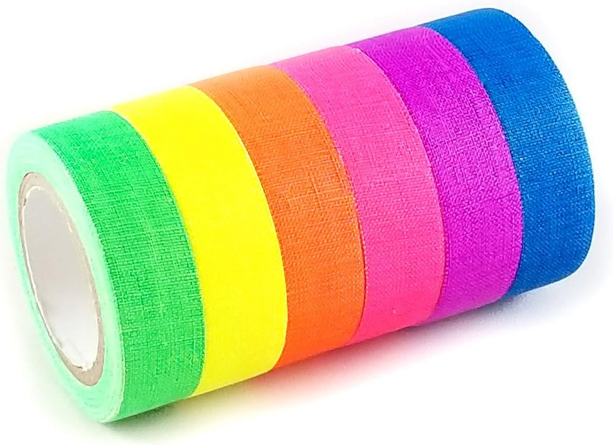 Outworld 6-Pack Ultra Bright UV Blacklight Reactive Fluorescent Tape - Cloth Gaffer Tape - Six Colors