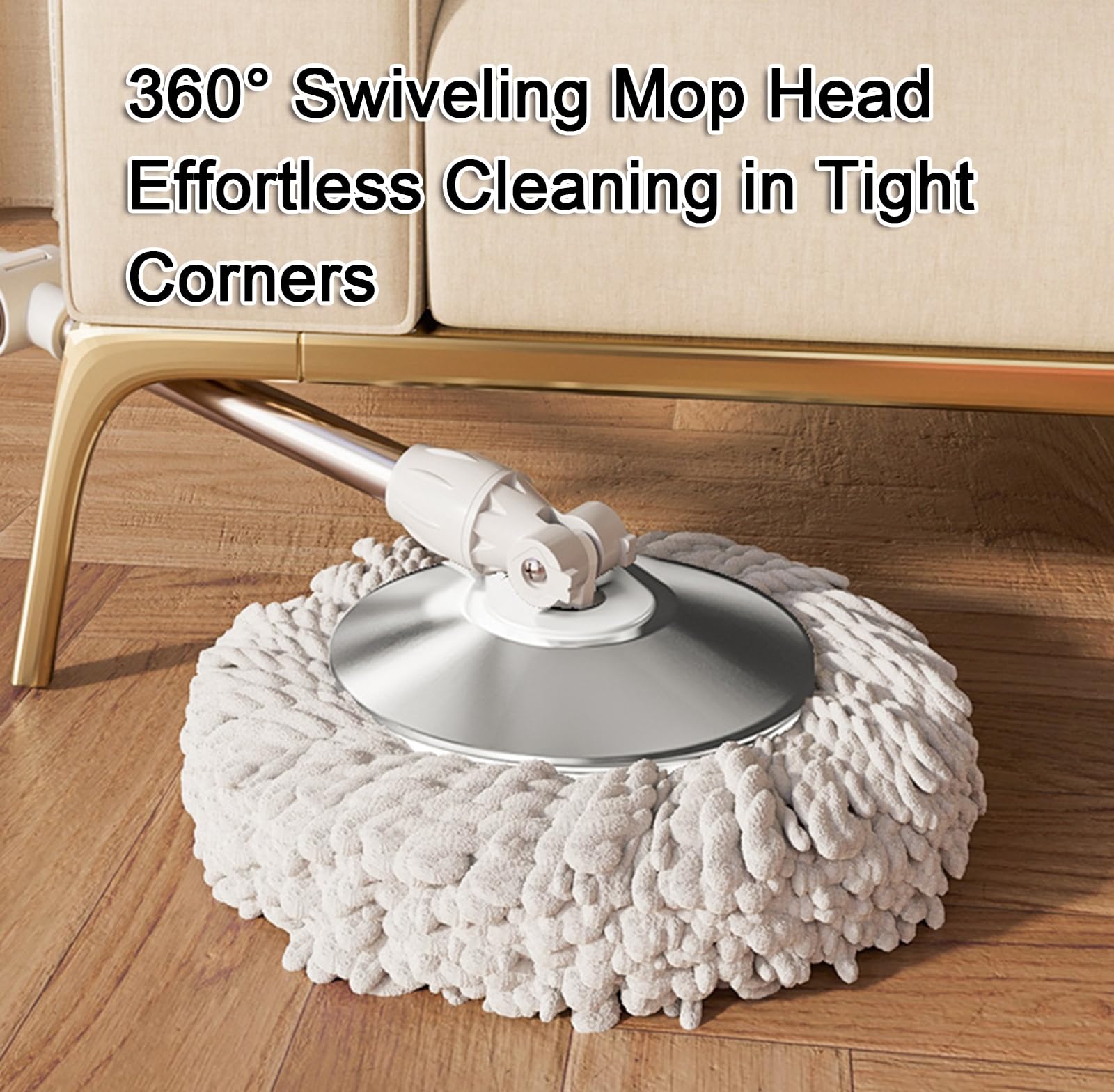 Juegos de Cubos y fregona giratoria de 360° con 2 Almohadillas Gruesas de Microfibra Reutilizables, Sistema de Limpieza Manos Libres con Cabezal de fregona de Microfibra,