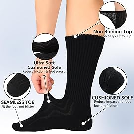 +MD Diabetic Socks For Men Women Non-Binding Cushioned Moisture Wicking Diabetic Crew Dress Socks 6 Pairs Black Cushion Size 9-11