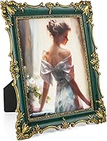 MXMHOME Vintage Green 8x10 Picture Frame - Ornate Textured Resin, Scratch-Resistant Glass, Tabletop & Wall Display, Retro Home Decor