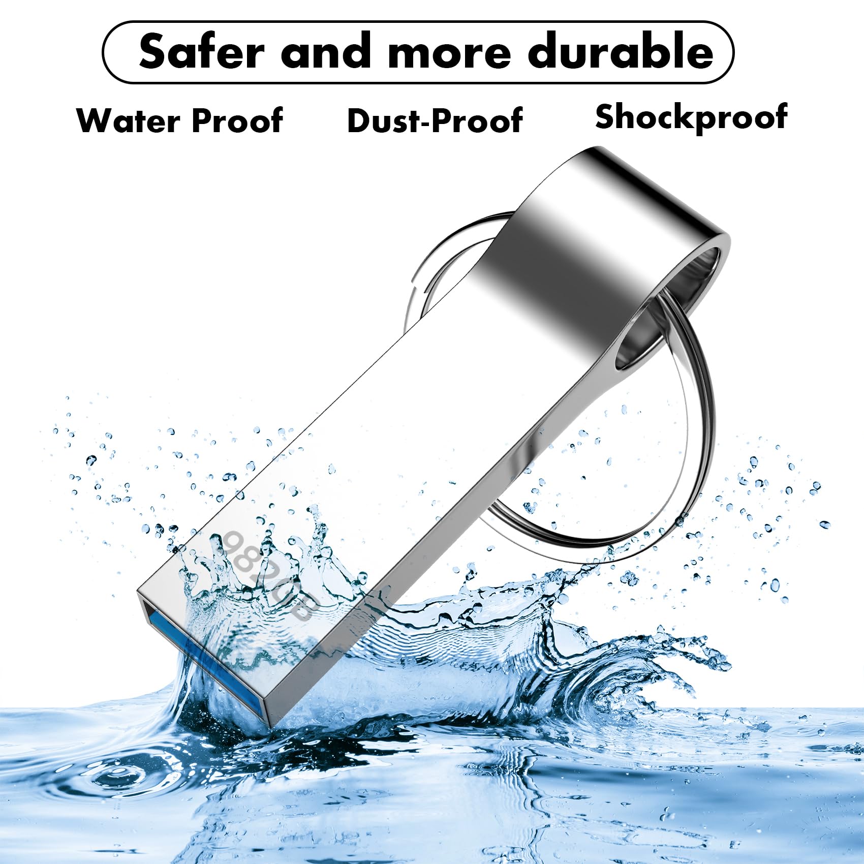 USB Memory Stick 982GB Metal USB Stick (Keyring included) USB 3.0 Flash Drive Waterproof Thumb Drive Portable Memory Stick Ideal for PC Laptop Desktop Speaker — view 6