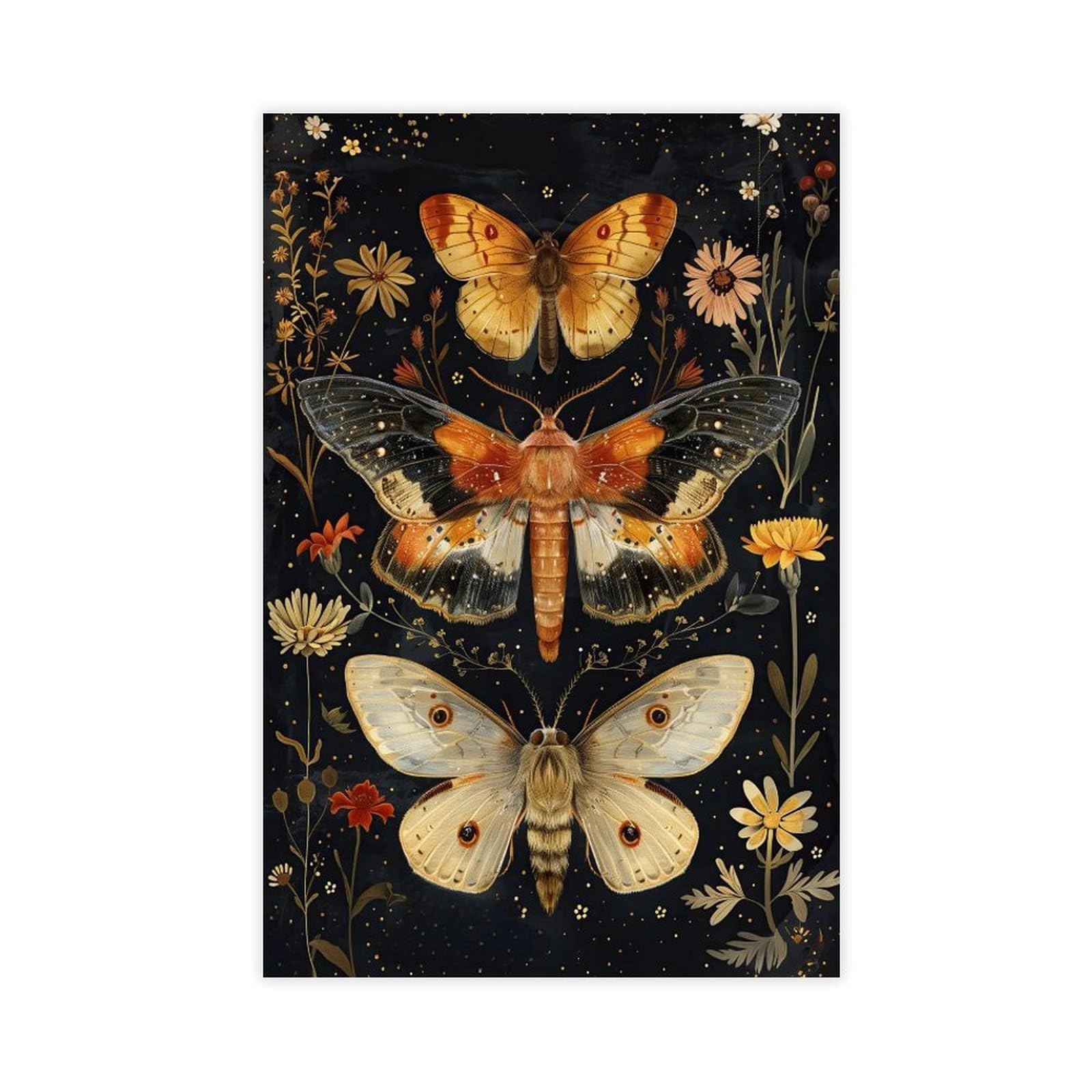 Bareronor Whimsical Moth Poster Canvas Poster Bedroom Decor Landscape Office Room Decor Gift 24" L X 36" W