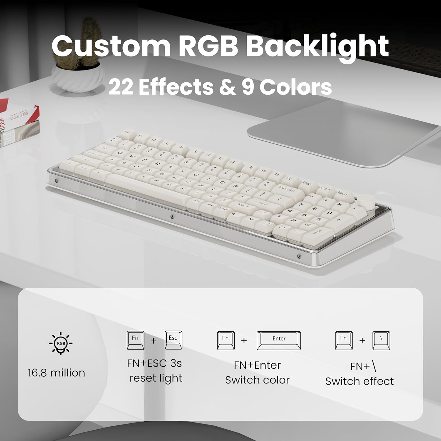 Custom RGB Backlight with 22 effects and 9 colors on EWEADN V99 keyboard