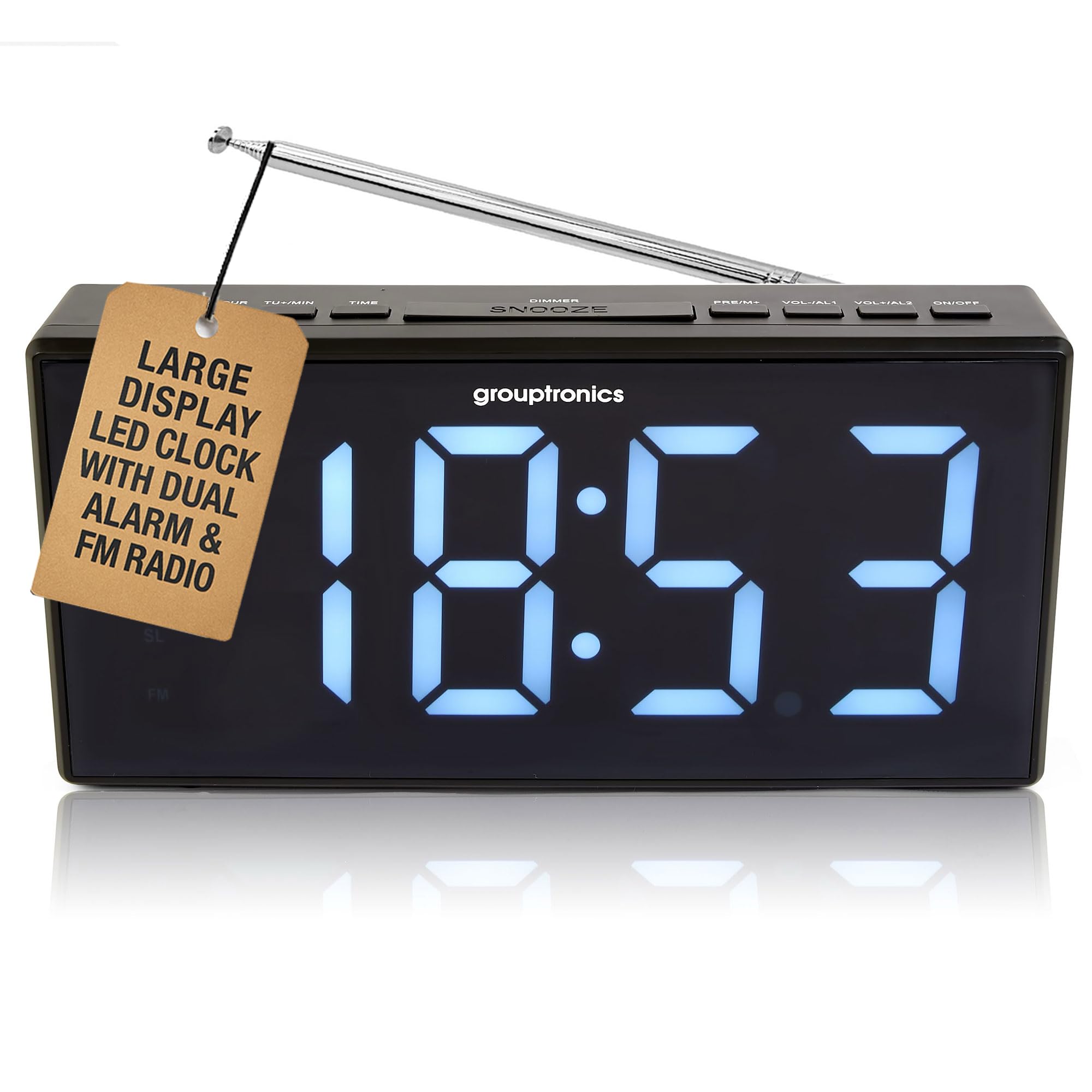 Grouptronics Large Digital Alarm Clock Radio - Mains Powered, One Size, White