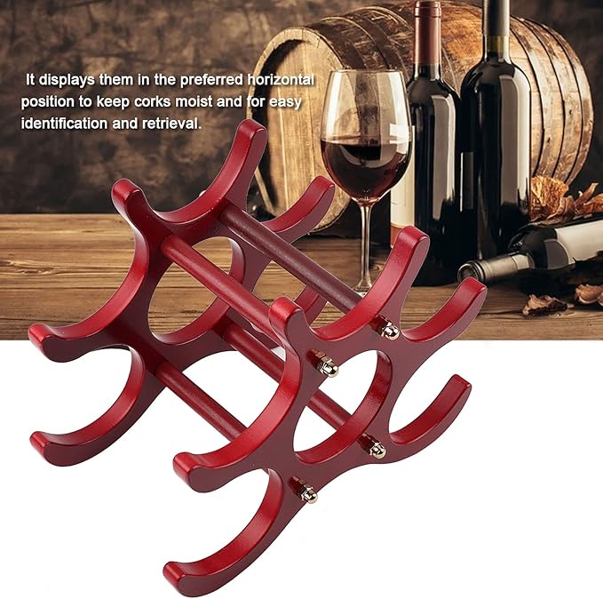 Soporte para Botellas de Vino de Madera, Capacidad 6 Botellas, Rojo Vino miniatura 3