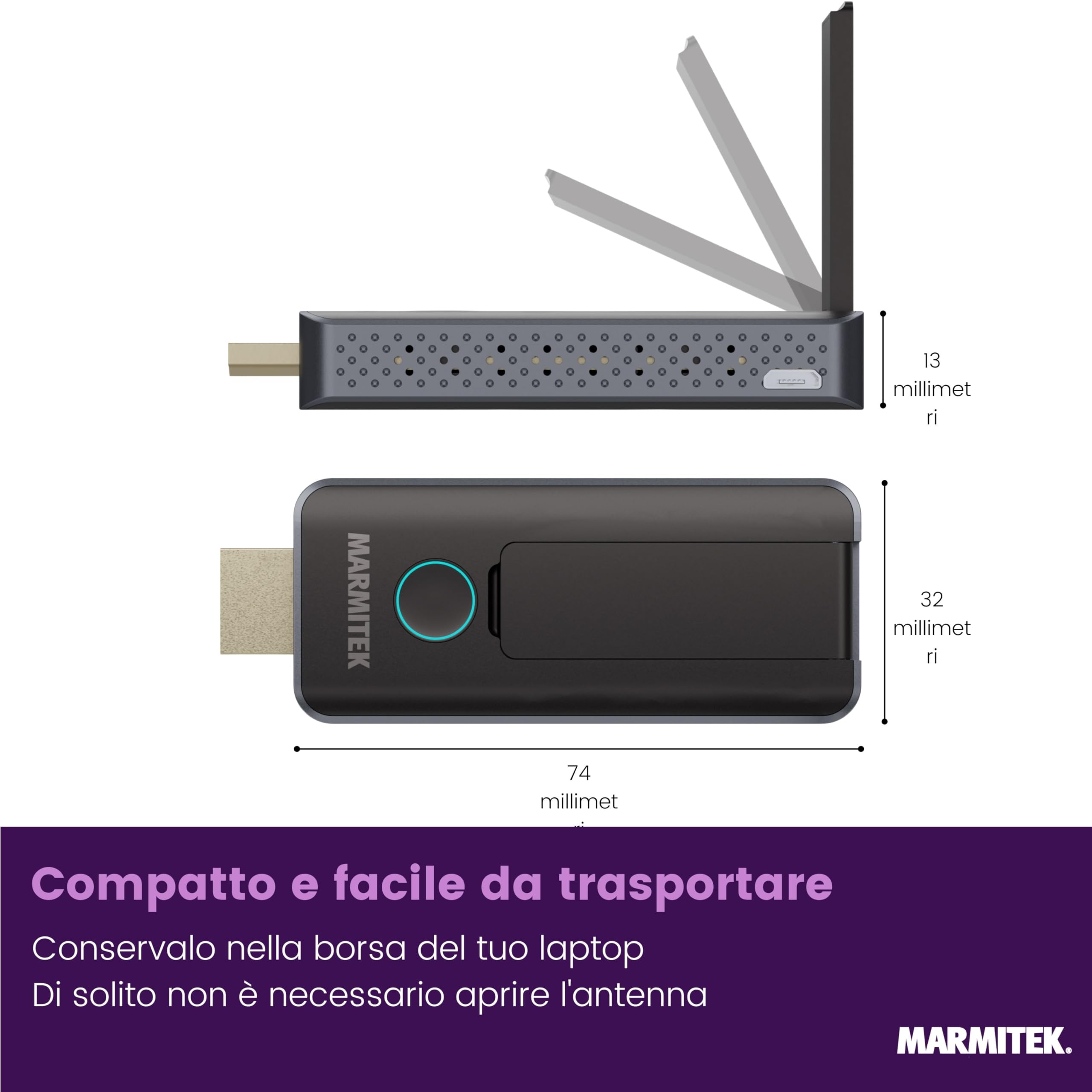 Wireless HDMI Extender 1080p – Marmitek Stream S1 Pro – Trasmettitore Ricevitore HDMI Wireless – Plug & Play senza Wi‑Fi/software – Compatibile USB‑C – fino a 20 m, bassa latenza – Presentazione –