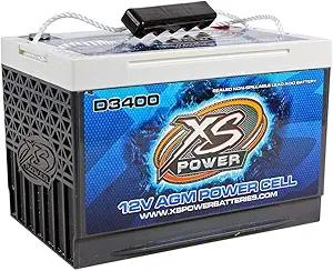 XS Power D3400 3300 Amp AGM Battery with M6 Terminal Hardware - 12 Volt 80Ah 1150CA Deep Cycle AGM Powercell for Winch, Car Audio Systems - 49.97 lbs, Maintenance Free, Sealed Design