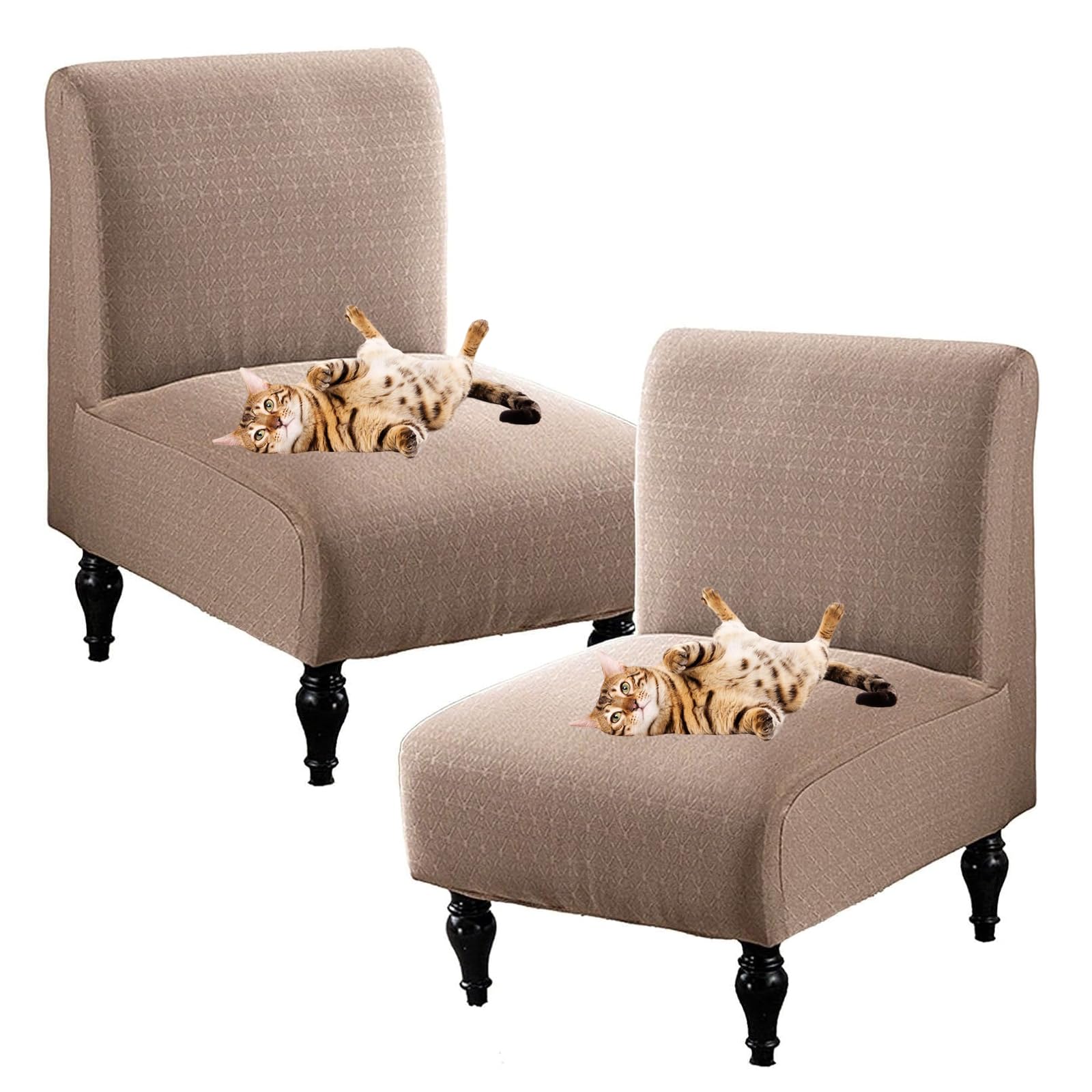 SJKJNK Armless Accent Chair Covers for Living Room, Slipper Chair Slipcovers Without Arms, Chair Slipcovers No Arms, Chair Pet Protector Furniture Covers (Khaki,Set of 2)