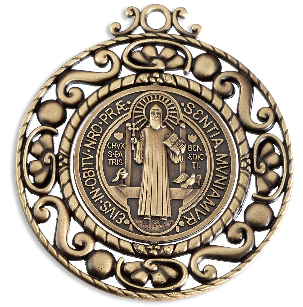 Catholica Shop St. Benedict | Bronze Tone | Large Revolving Medal for Home Protection Saint | | 5" L x 5.5" W