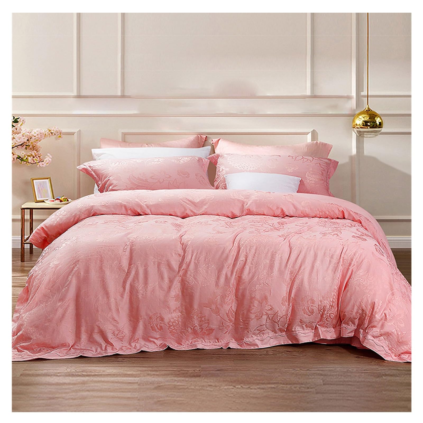 Housse de couette 100% coton jacquard haut de gamme rose pour lit de 1.8m