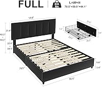 Vista 2 de VECELO Base de cama de tamaño matrimonial con 4 cajones de almacenamiento, cabecera de altura ajustable, base de cama de plataforma resistente