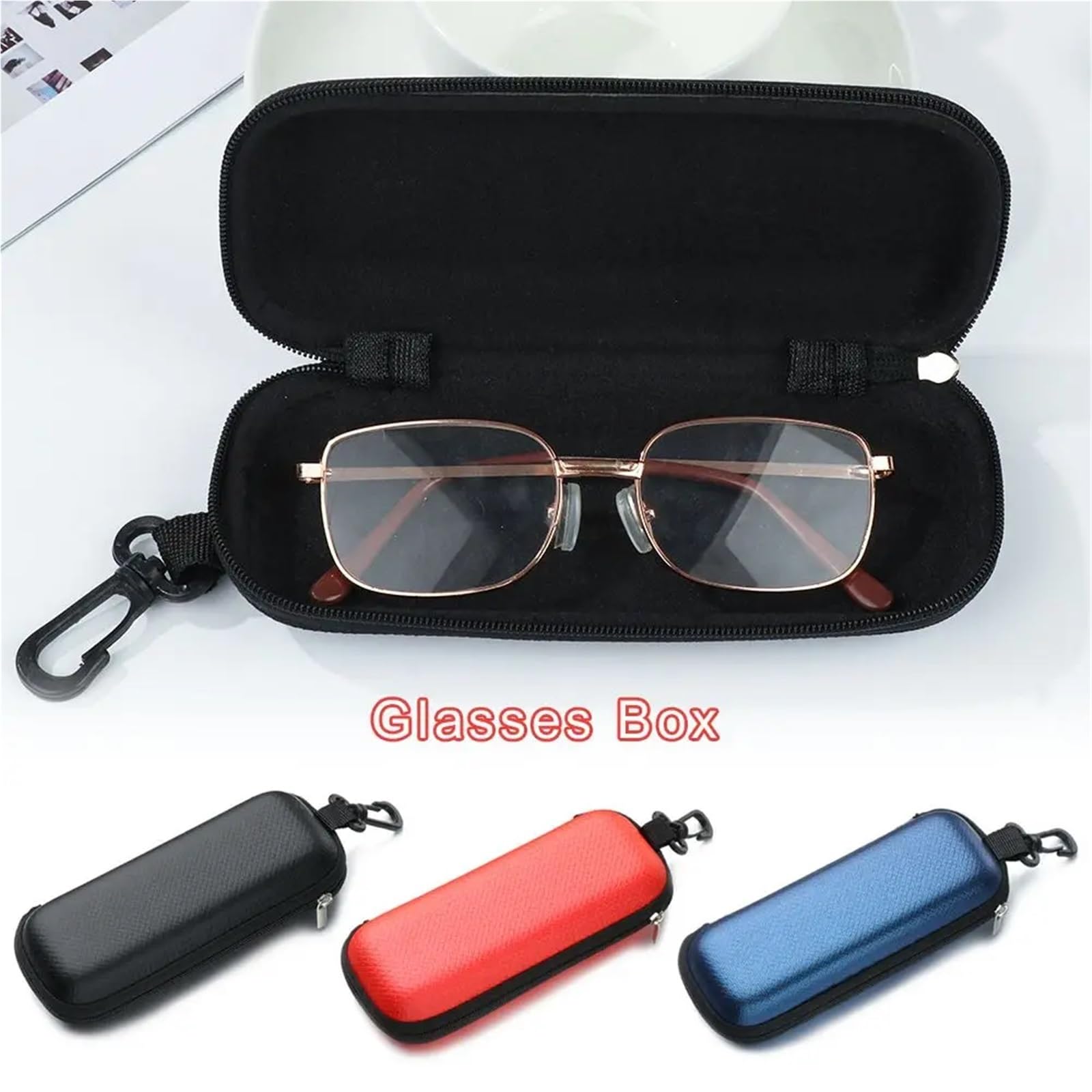 éTui à Lunettes Boîte à Lunettes à Fermeture éclair, 2 pièces, étui à Lunettes, Style Simple, Sac à Lunettes Portable, conteneur de Lunettes, Coque de Protection(Blue)