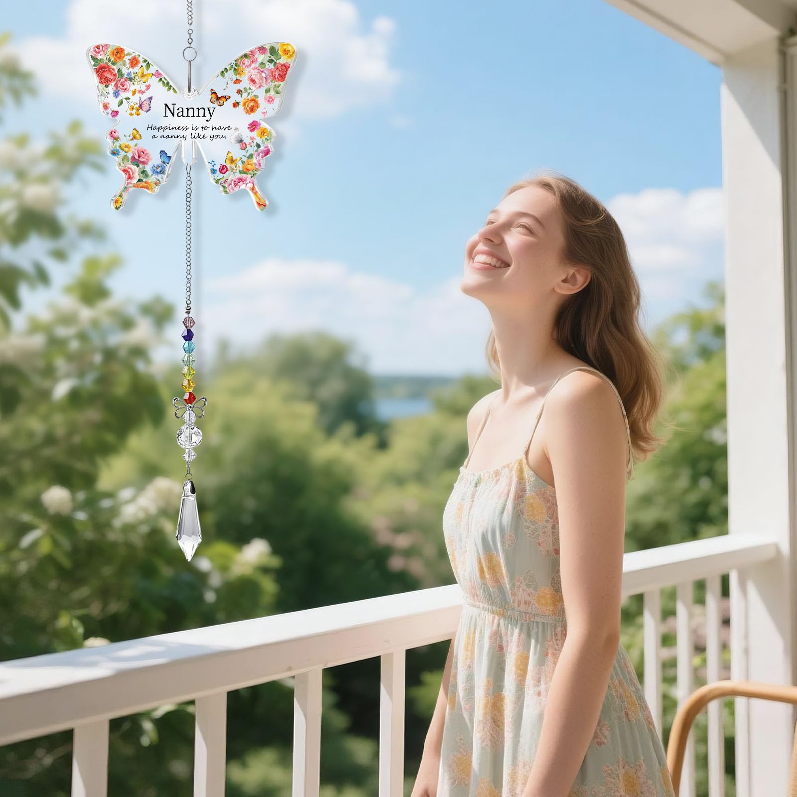 Nanny Gifts Butterfly Crystal Suncatcher for Nanny Christmas Mothers Day Birthday Gifts for Nannies