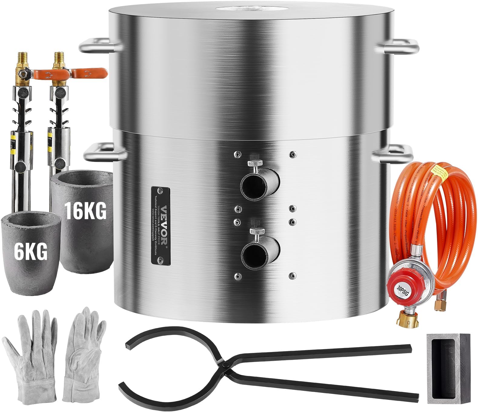 VEVOR Propane Melting Furnace Kit, 16KG/35lbs Gas Metal Melting Furnace Kit, Dual Burner Foundry Home Kiln with Crucibles and Tongs, Smelting Casting Tool for Gold Silver Copper Aluminum Metal Recycle