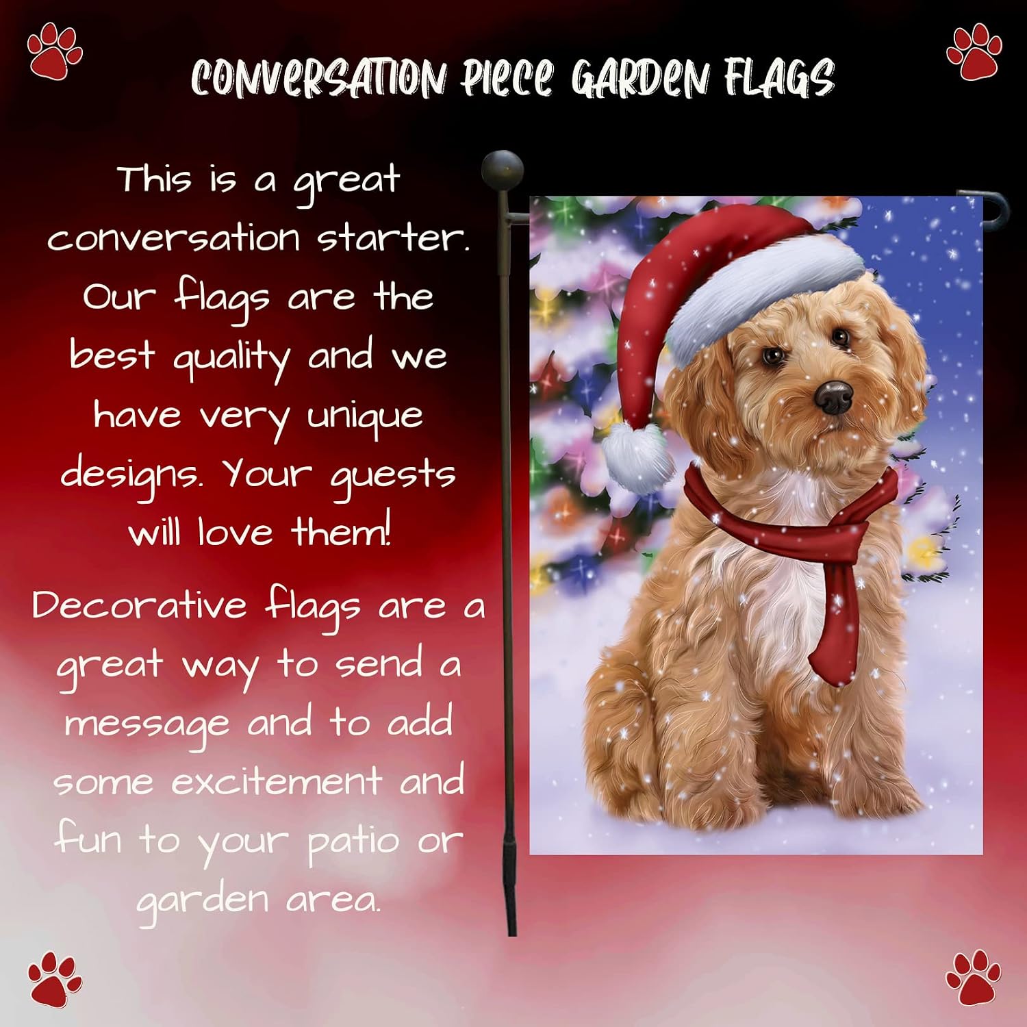 Doggie of the Day Cockapoo Dog Garden Flags - Christmas Winterland Wonderland - Double Sided - Yard Porch Lawn Spring Decorative Gift - Home Decor 12 1/2"w x 18"h - GFLAG48855